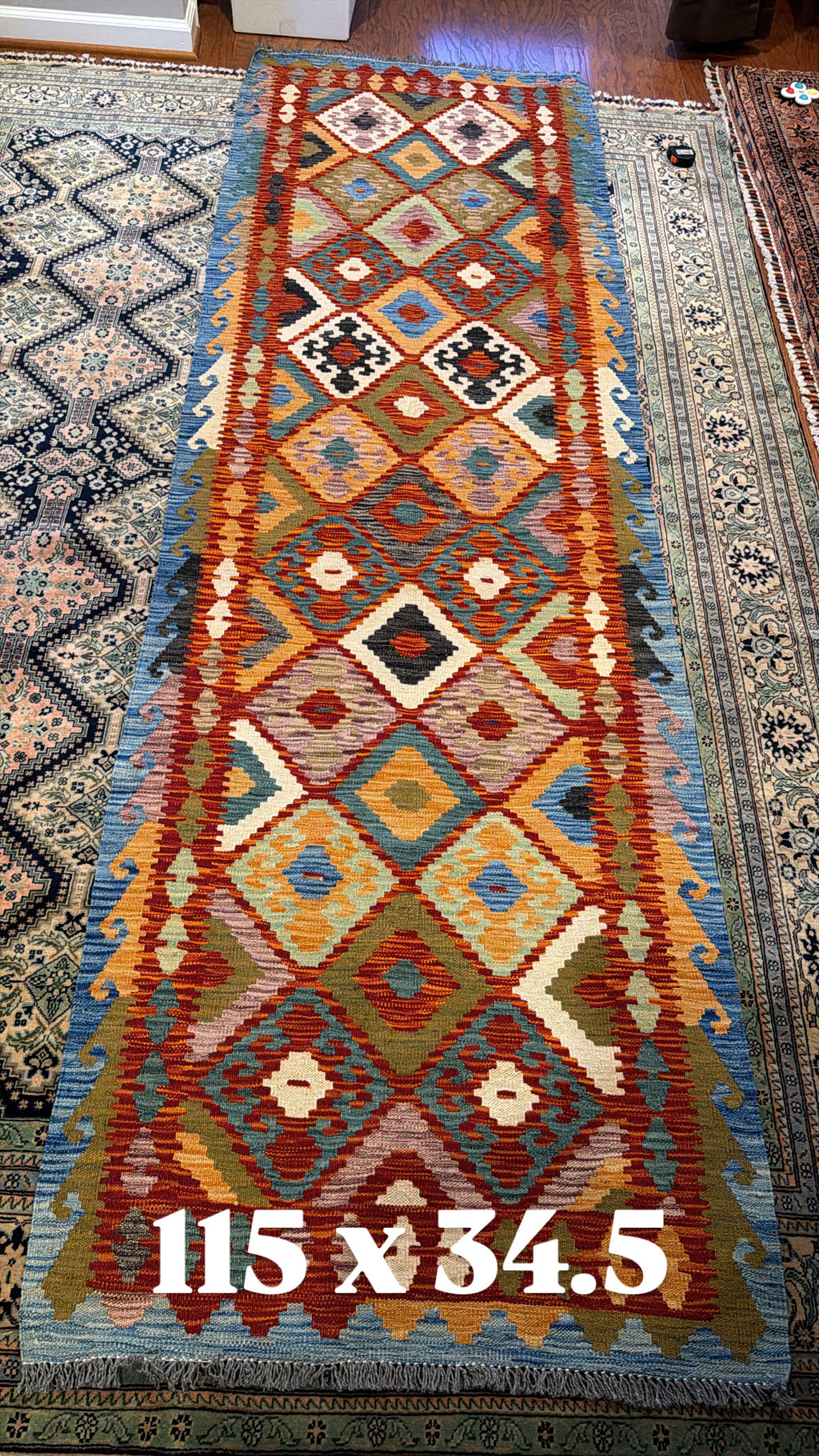 Afghan handwoven tribal runner rug / carpet 10 x 3 FT flatweave 100% wool قالین گلم افغانی اصیل