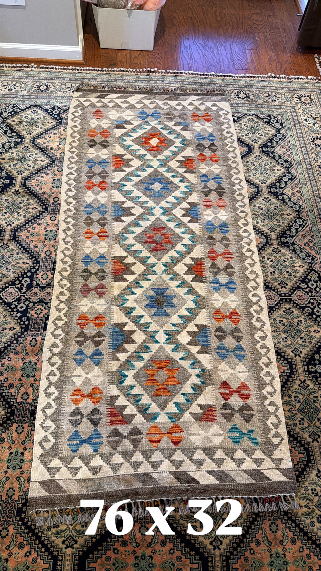 Afghan handwoven tribal runner rug / carpet 6 x 3 FT flatweave 100% wool قالین گلم افغانی اصیل