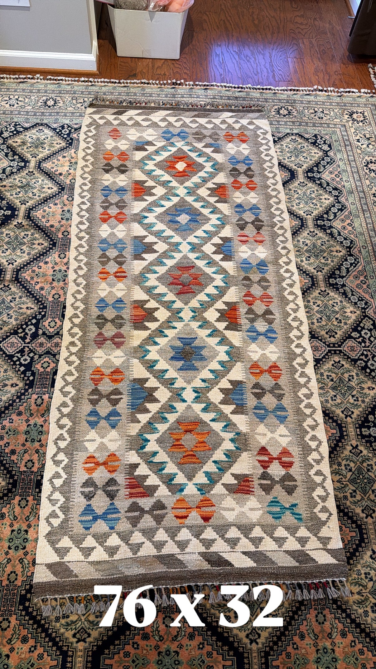 Afghan handwoven tribal runner rug / carpet 6 x 3 FT flatweave 100% wool قالین گلم افغانی اصیل