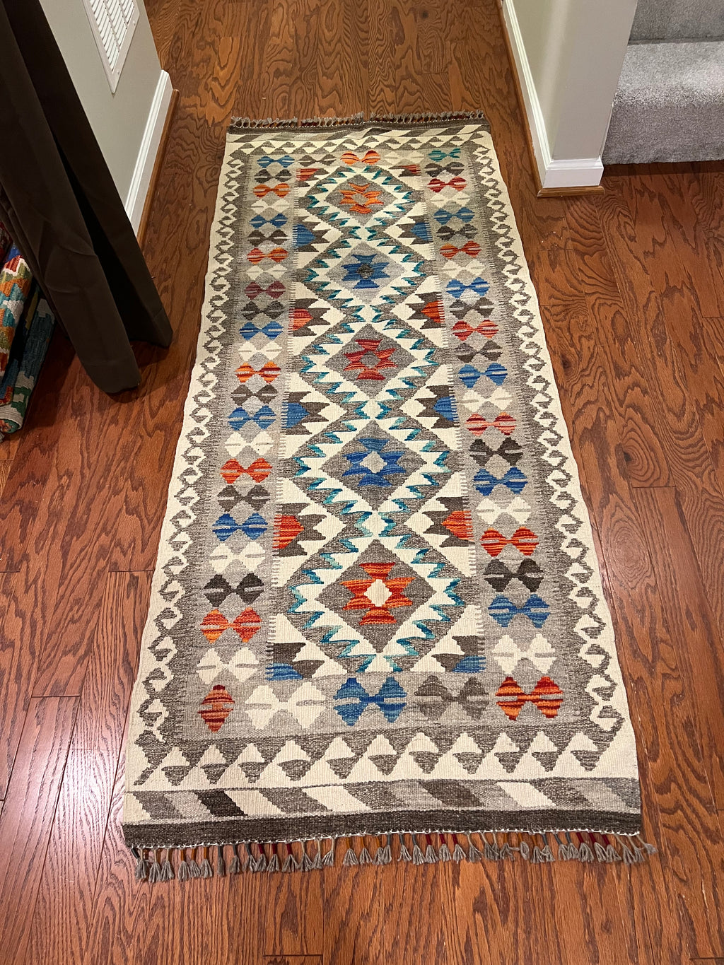Afghan handwoven tribal runner rug / carpet 6 x 3 FT flatweave 100% wool قالین گلم افغانی اصیل