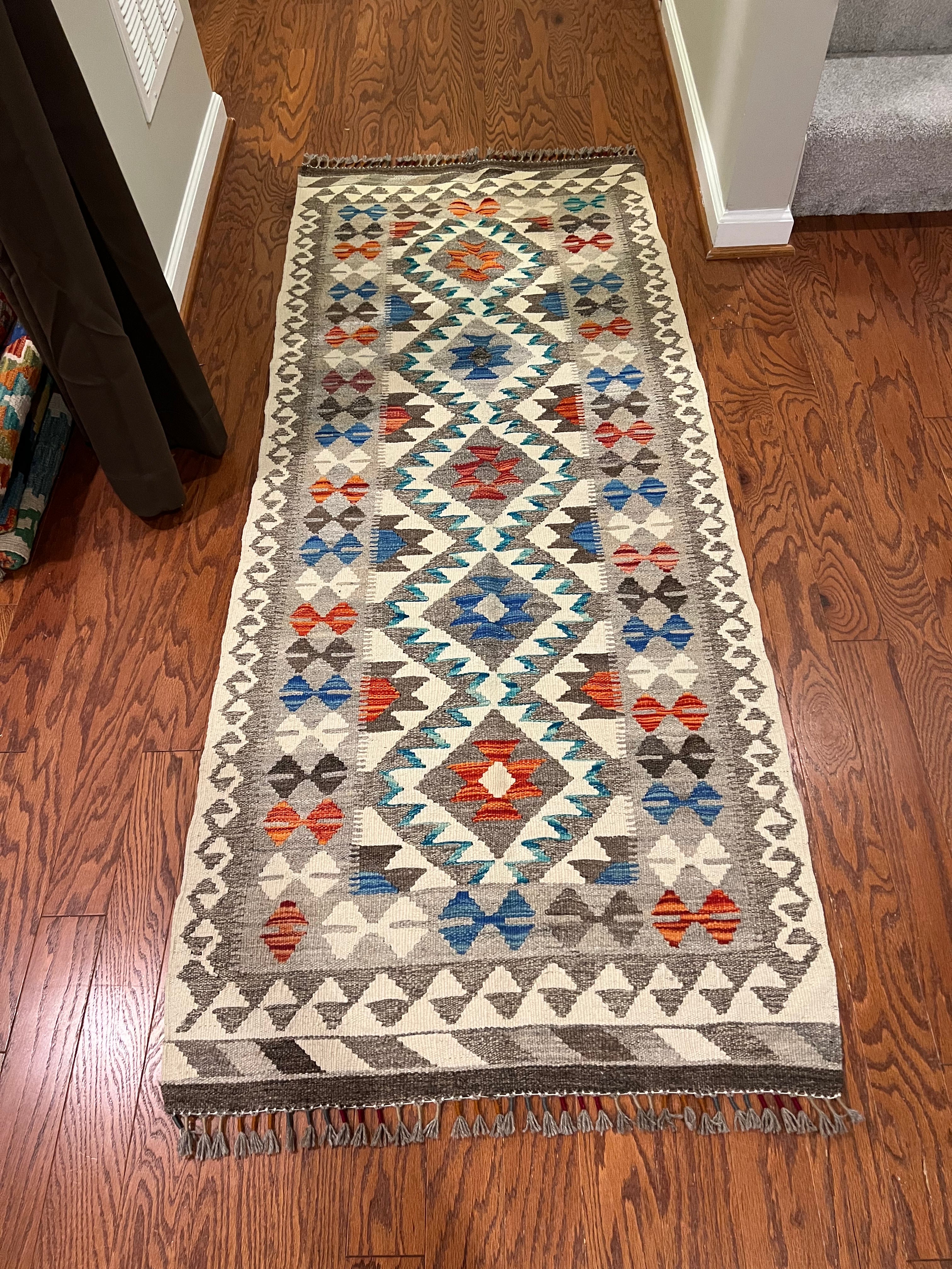 Afghan handwoven tribal runner rug / carpet 6 x 3 FT flatweave 100% wool قالین گلم افغانی اصیل
