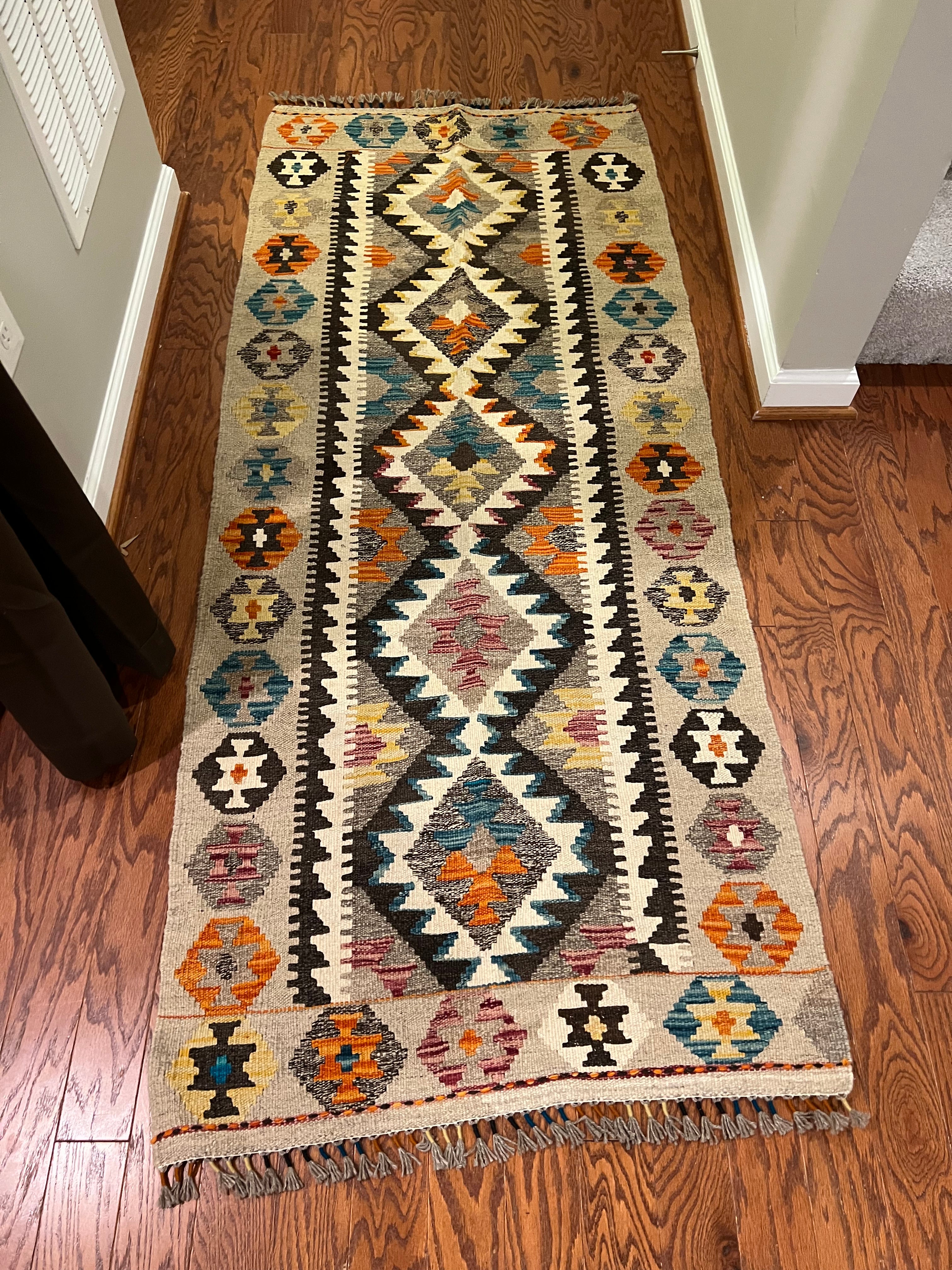 Afghan handwoven tribal runner rug / carpet 6 x 3 FT flatweave 100% wool قالین گلم افغانی اصیل