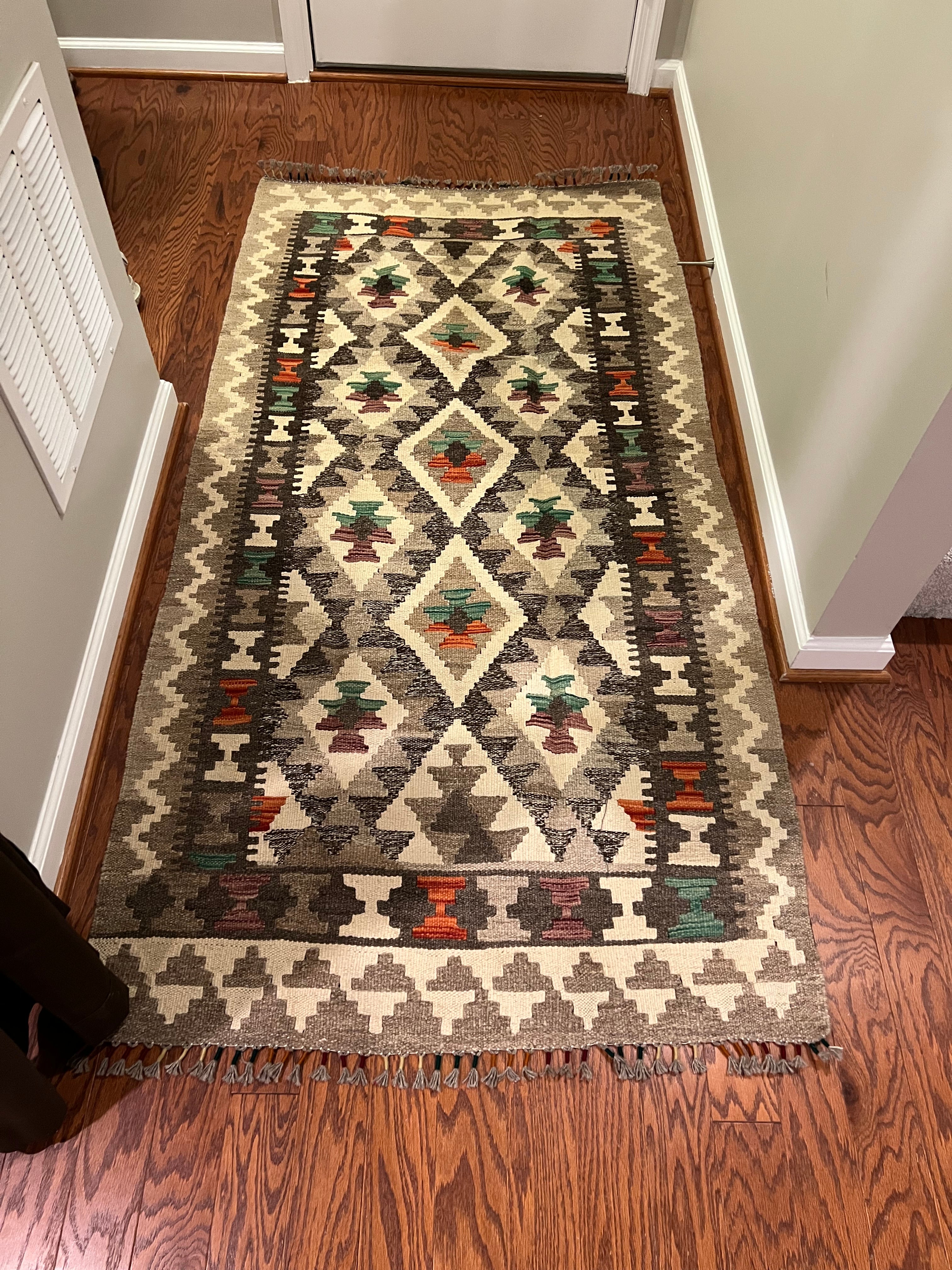 Afghan handwoven medium runner area rug / carpet 6.4 x 3.3 FT flatweave 100% wool قالین گلم افغانی اصیل