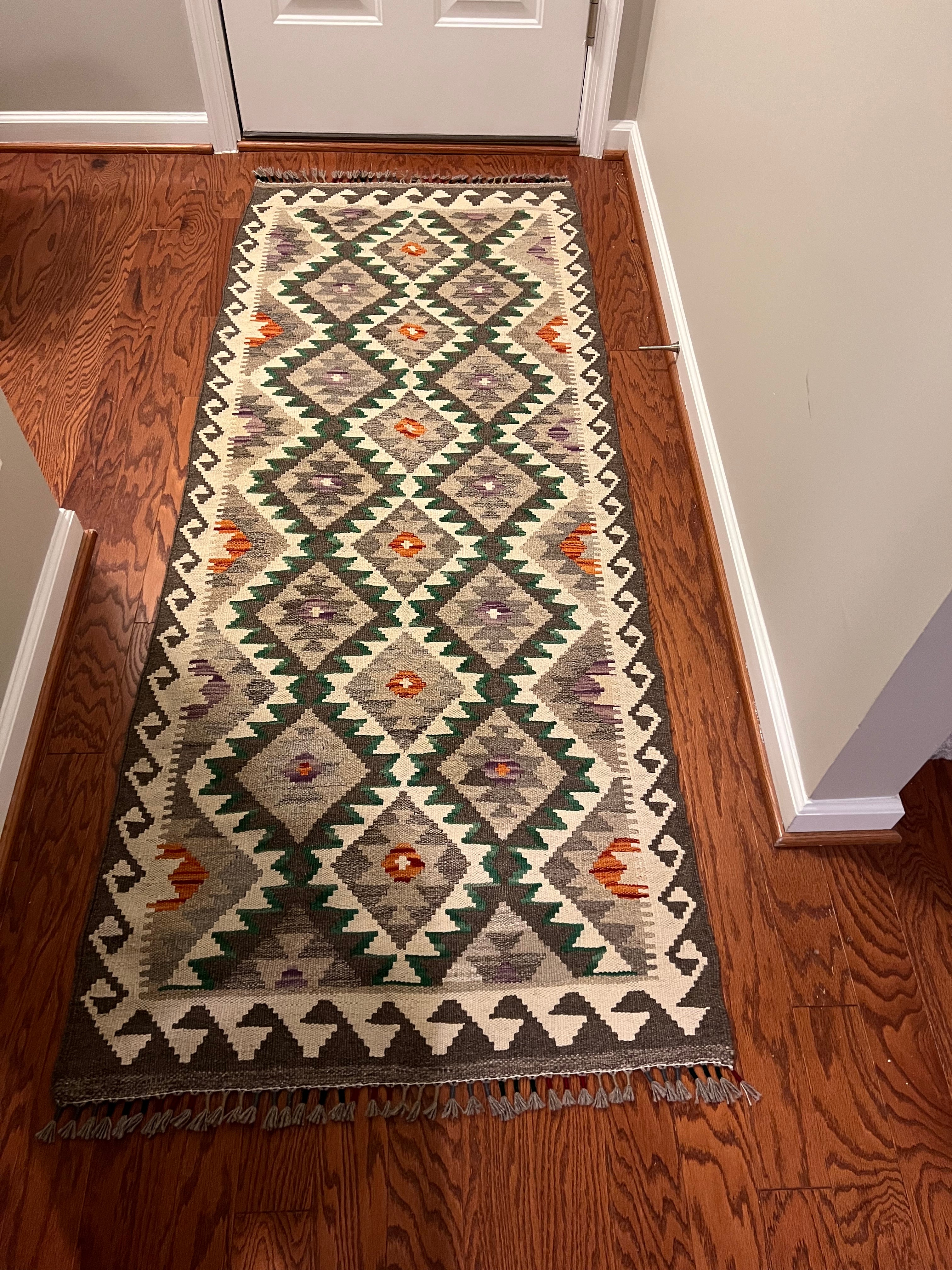 Afghan handwoven tribal runner rug / carpet 6 x 3 FT flatweave 100% wool قالین گلم افغانی اصیل