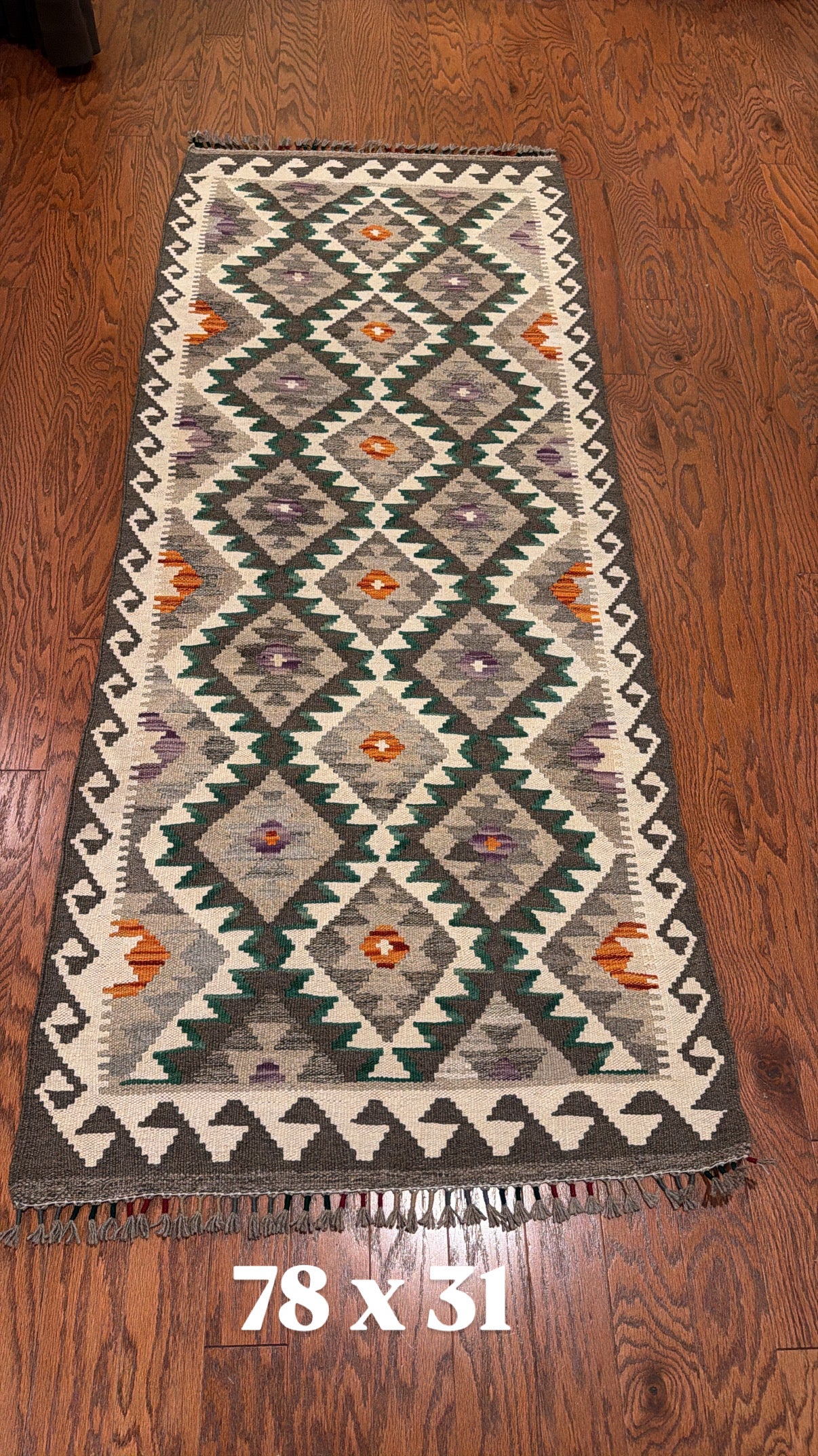 Afghan handwoven tribal runner rug / carpet 6 x 3 FT flatweave 100% wool قالین گلم افغانی اصیل