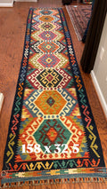 Afghan handwoven tribal runner rug / carpet 13 x 3 FT flatweave 100% wool قالین گلم افغانی اصیل