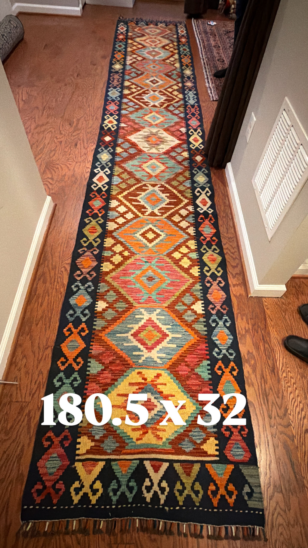 Afghan handwoven tribal runner rug / carpet 15 x 3 FT flatweave 100% wool قالین گلم افغانی اصیل