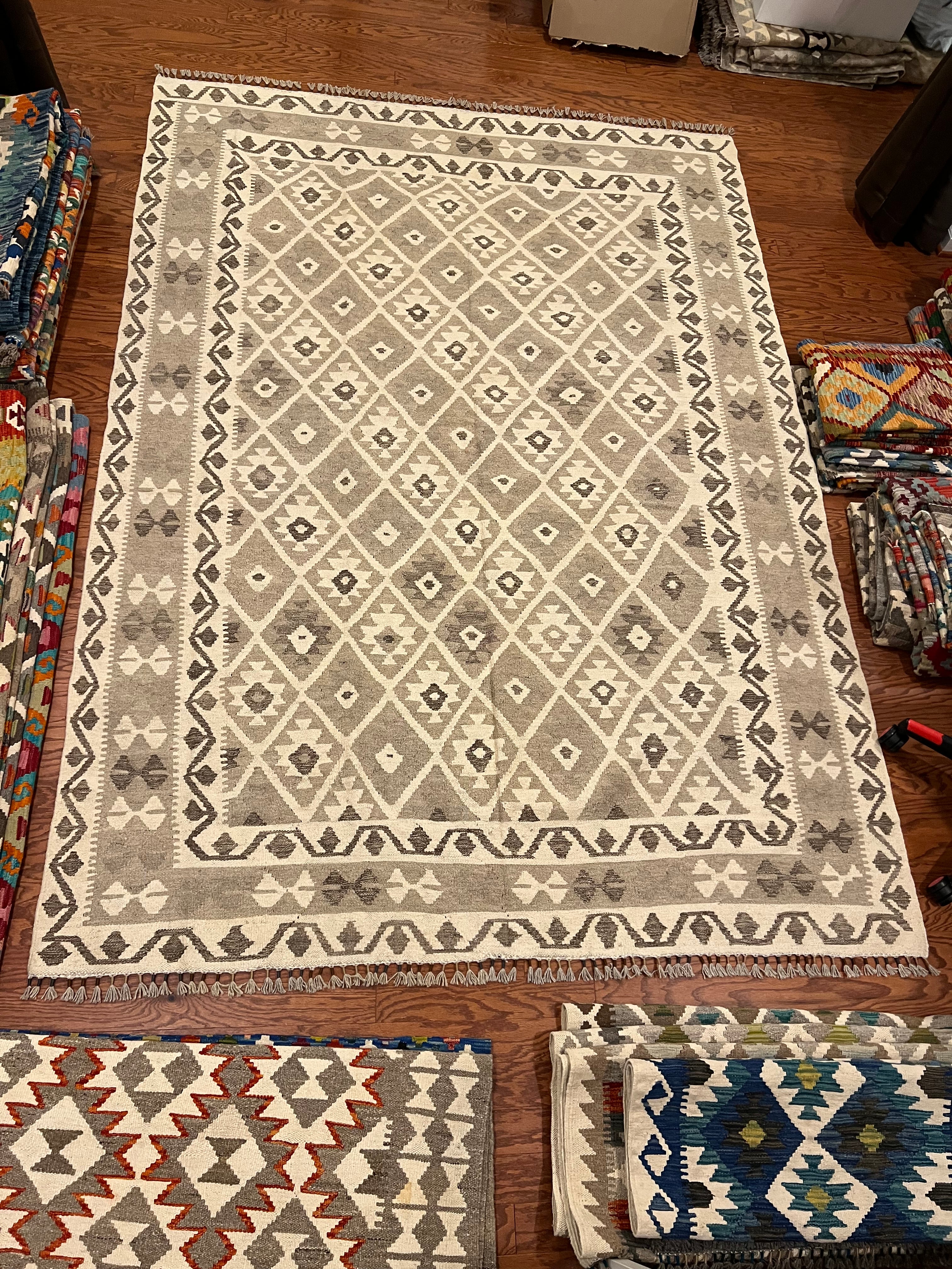 Afghan handwoven tribal living room rug / carpet 10 x 7 FT flatweave 100% wool قالین گلم افغانی اصیل