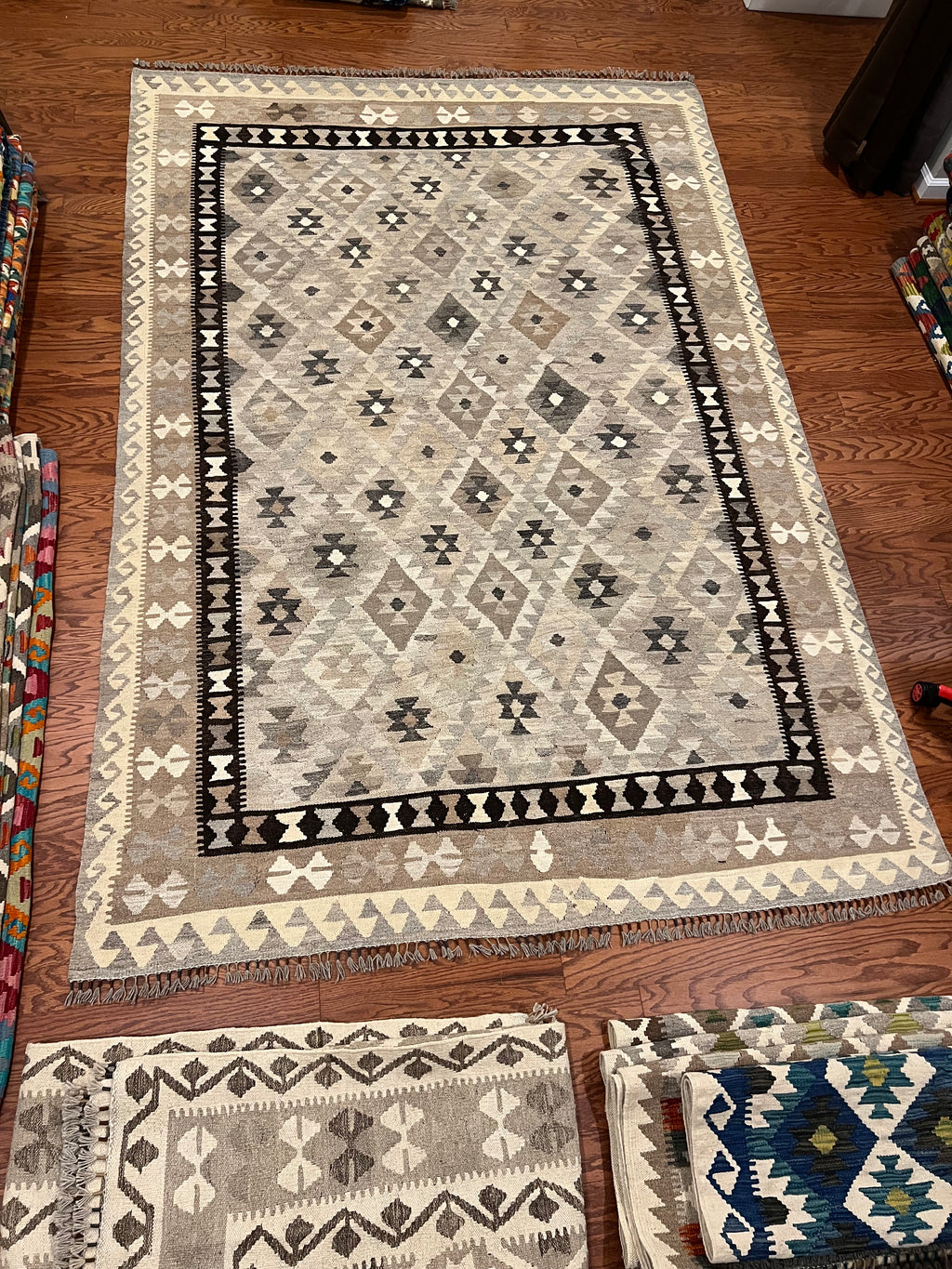 Afghan handwoven tribal living room rug / carpet 10 x 7 FT flatweave 100% wool قالین گلم افغانی اصیل