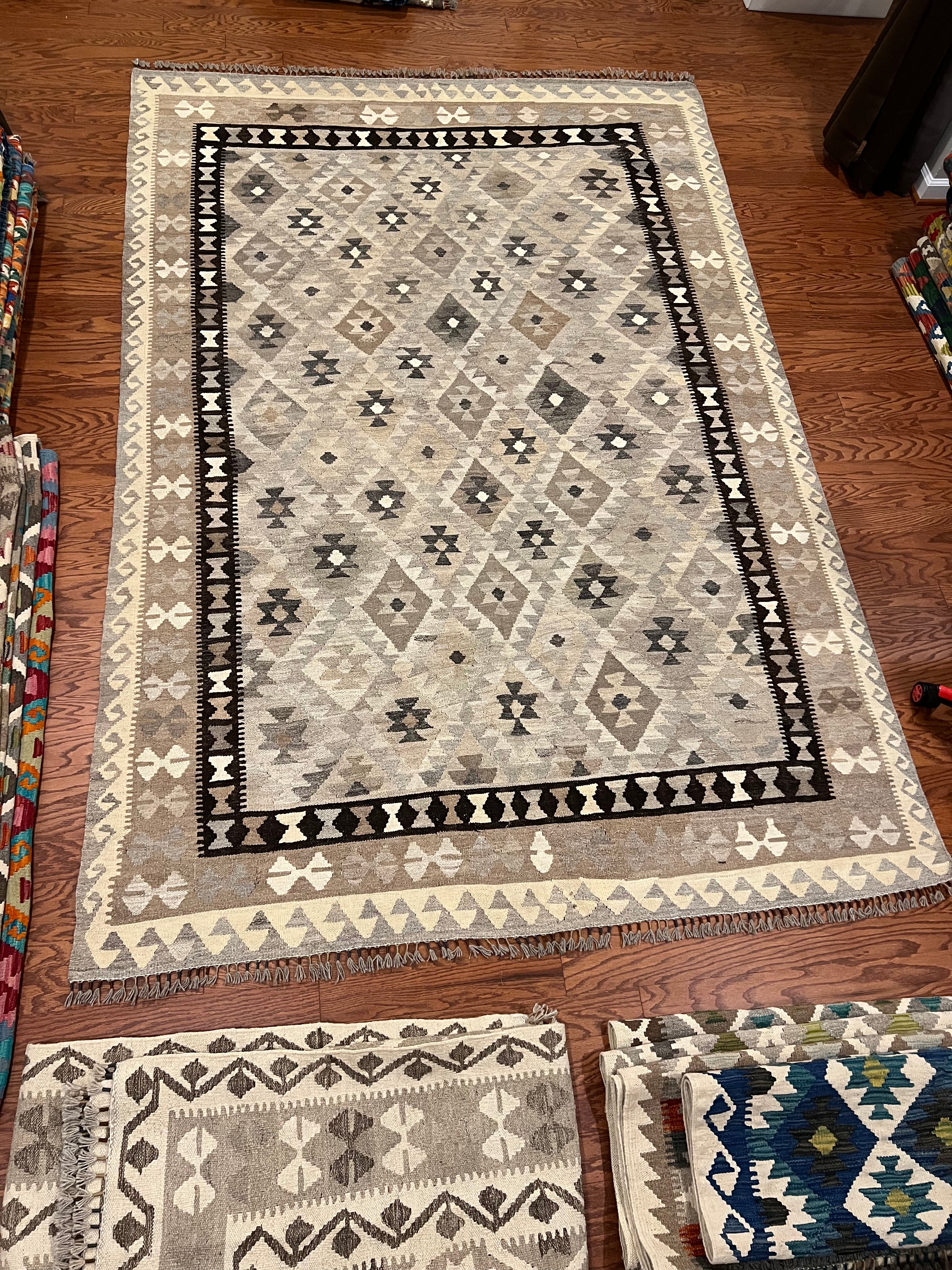 Afghan handwoven tribal living room rug / carpet 10 x 7 FT flatweave 100% wool قالین گلم افغانی اصیل