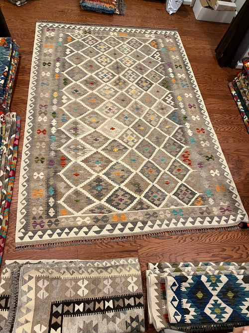 Afghan handwoven tribal living room rug / carpet 10 x 7 FT flatweave 100% wool قالین گلم افغانی اصیل