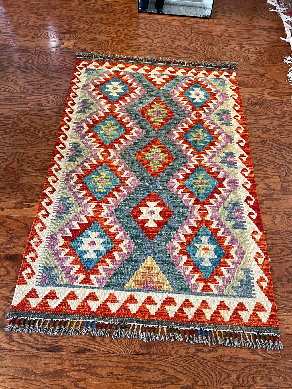 Afghan handwoven small area rug / carpet 4x 3 FT flatweave 100% wool قالین گلم افغانی اصیل
