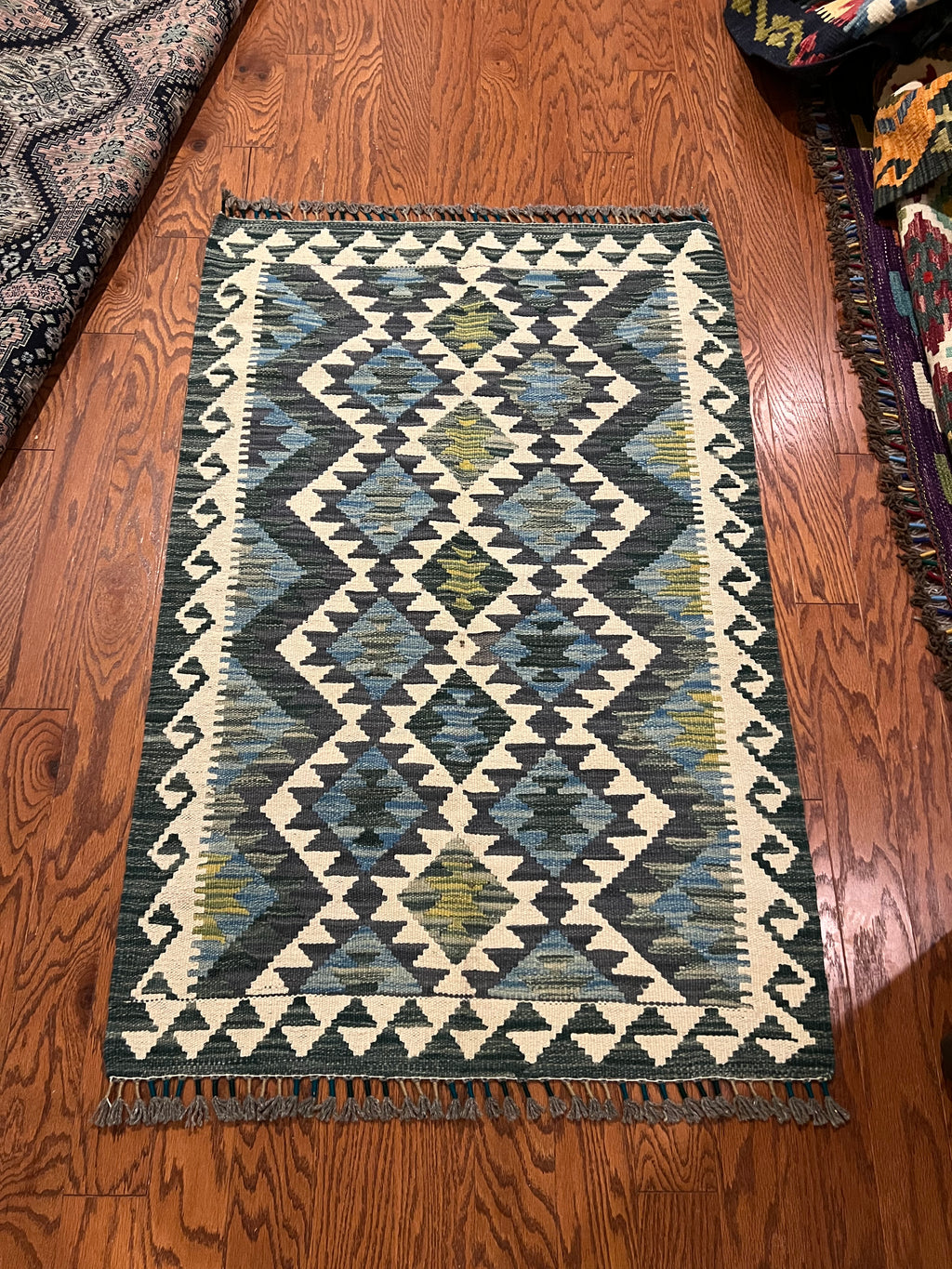 Afghan handwoven small area rug / carpet 4x 2.8 FT flatweave 100% wool قالین گلم افغانی اصیل