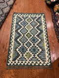 Afghan handwoven small area rug / carpet 4x 2.8 FT flatweave 100% wool قالین گلم افغانی اصیل