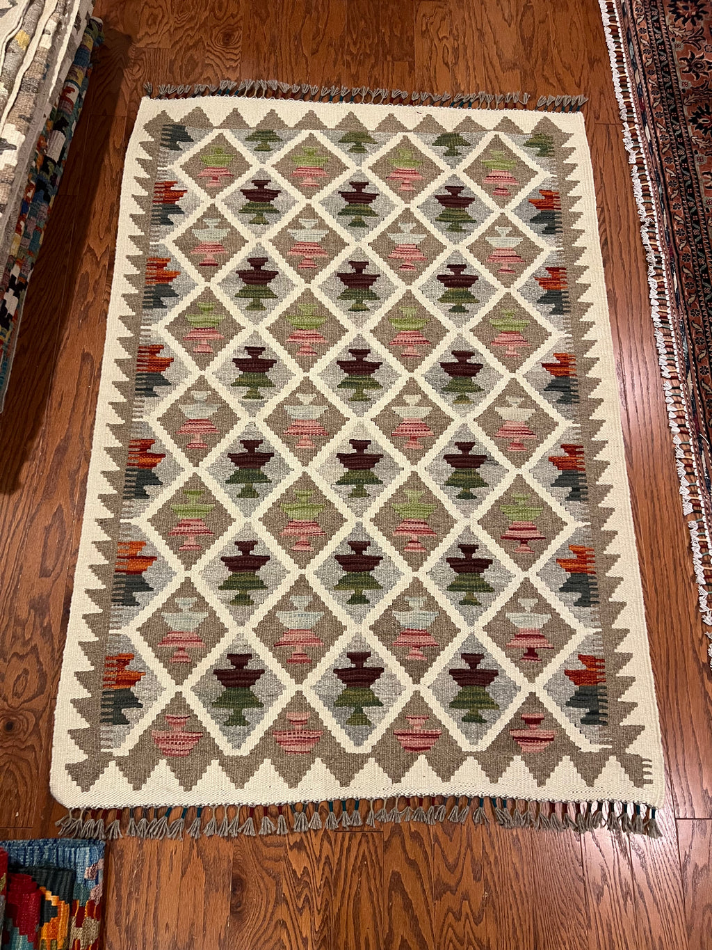Afghan handwoven medium area rug / carpet 5 x 3.6 FT flatweave 100% wool قالین گلم افغانی اصیل