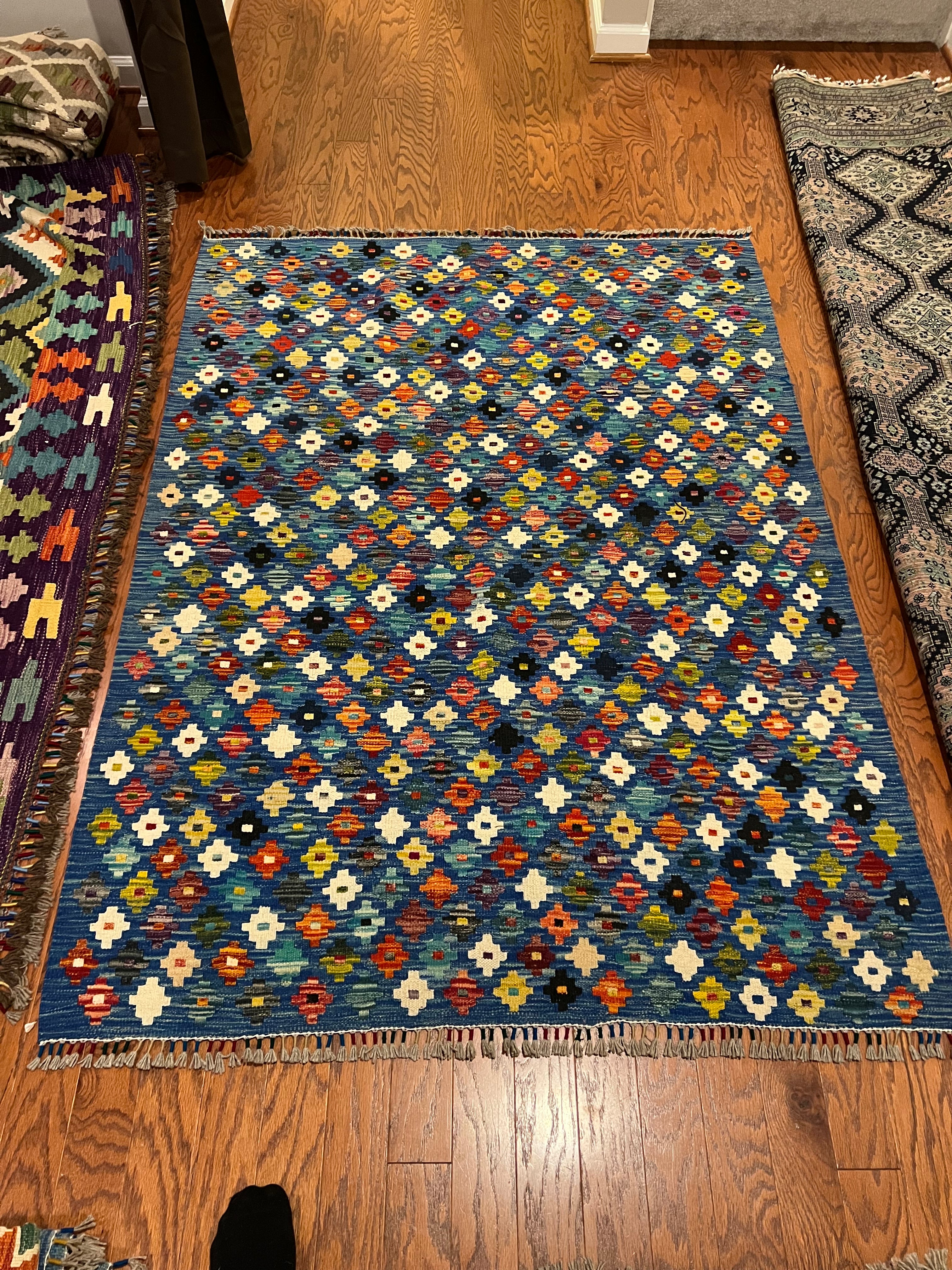 Afghan handwoven medium area rug / carpet 6x 4.4 FT flatweave 100% wool قالین گلم افغانی اصیل
