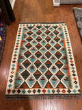 Afghan handwoven medium area rug / carpet 4.10x 3.6 FT flatweave 100% wool قالین گلم افغانی اصیل