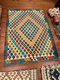 Afghan handwoven medium area rug / carpet 7x 6 FT flatweave 100% wool قالین گلم افغانی اصیل