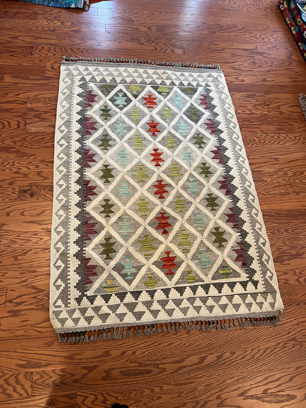 Afghan handwoven medium area rug / carpet 5 x 3.7 FT flatweave 100% wool قالین گلم افغانی اصیل