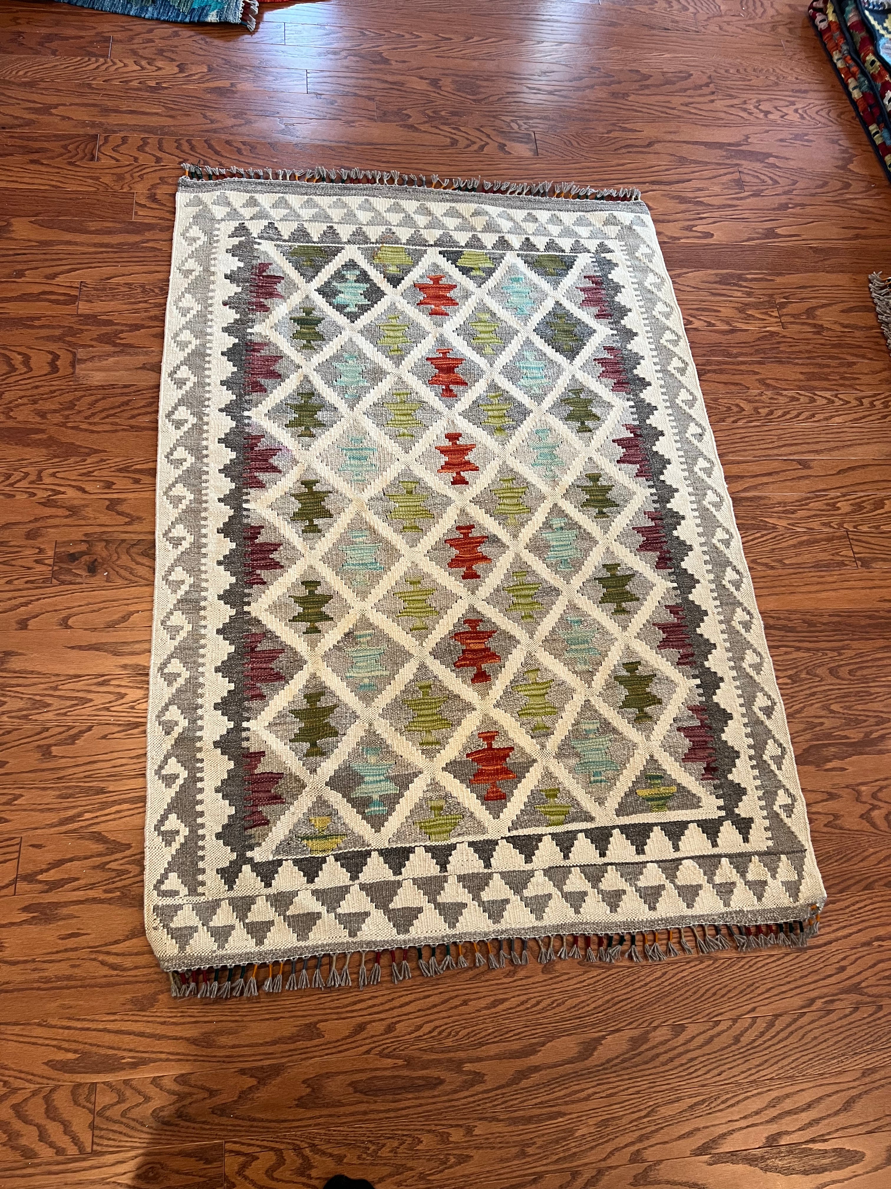 Afghan handwoven medium area rug / carpet 5 x 3.7 FT flatweave 100% wool قالین گلم افغانی اصیل