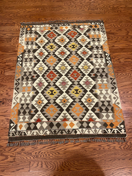 Afghan handwoven medium area rug / carpet 5.10 x 4.5 FT flatweave 100% wool قالین گلم افغانی اصیل