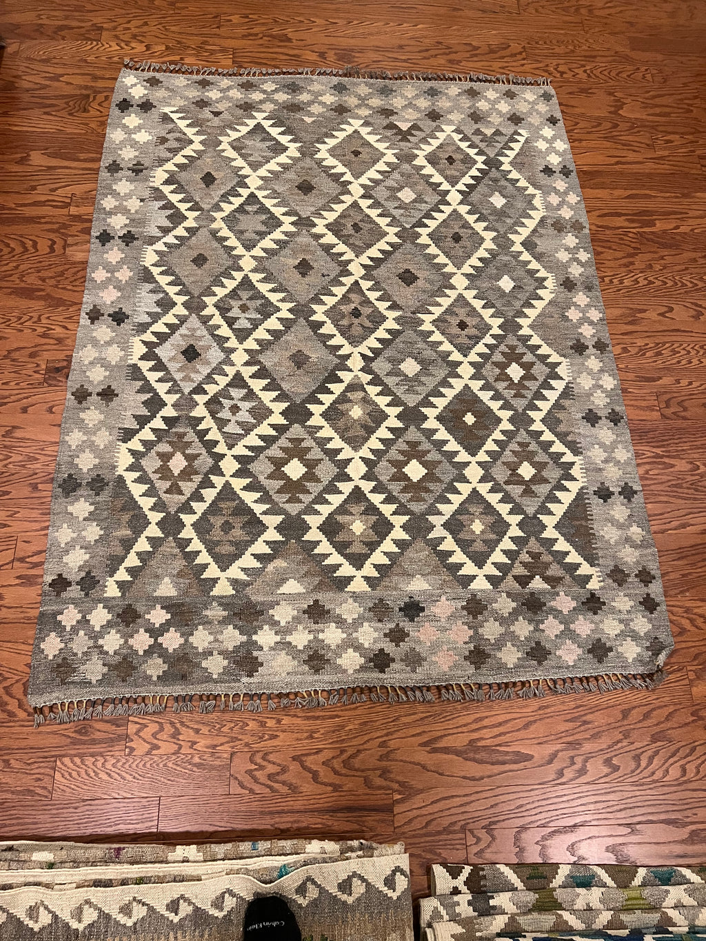 Afghan handwoven medium area rug / carpet 6.7 x 5.0 FT flatweave 100% wool قالین گلم افغانی اصیل