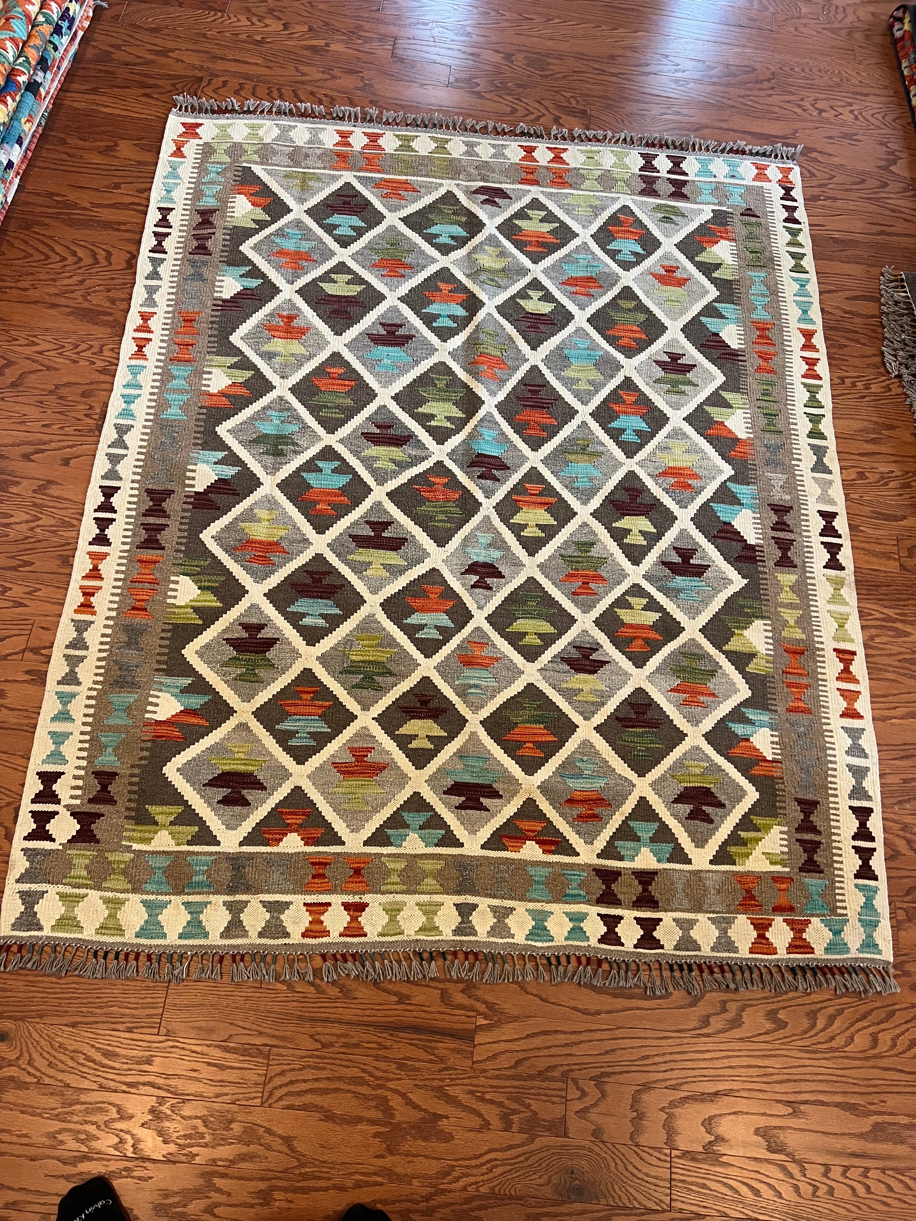 Exquisite Multi-Color Afghan Maimana Design Handwoven Medium Area Kilim/Rug