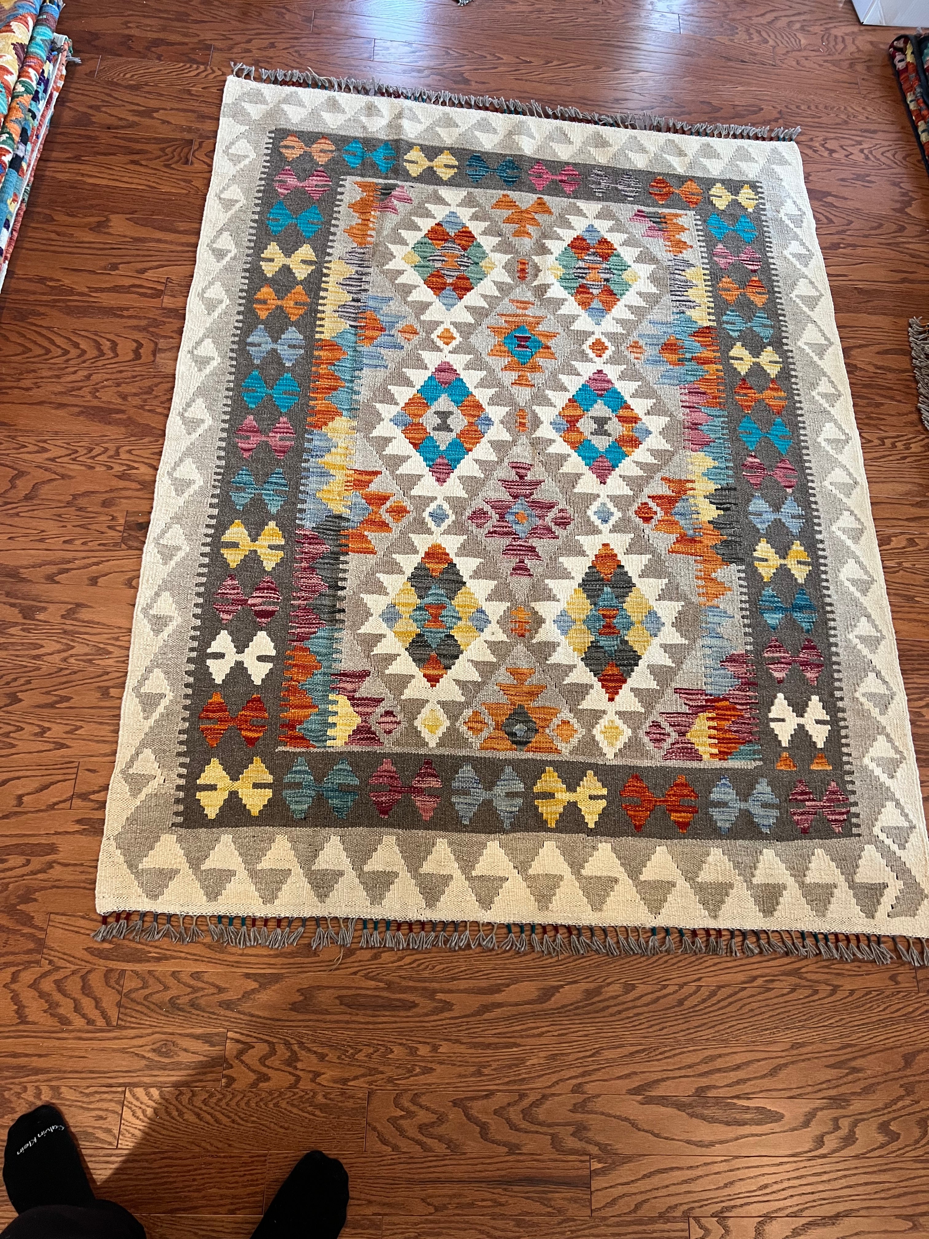 Afghan handwoven medium area rug / carpet 6.5 x 5 FT flatweave 100% wool قالین گلم افغانی اصیل