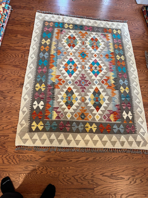 Afghan handwoven medium area rug / carpet 6.5 x 5 FT flatweave 100% wool قالین گلم افغانی اصیل