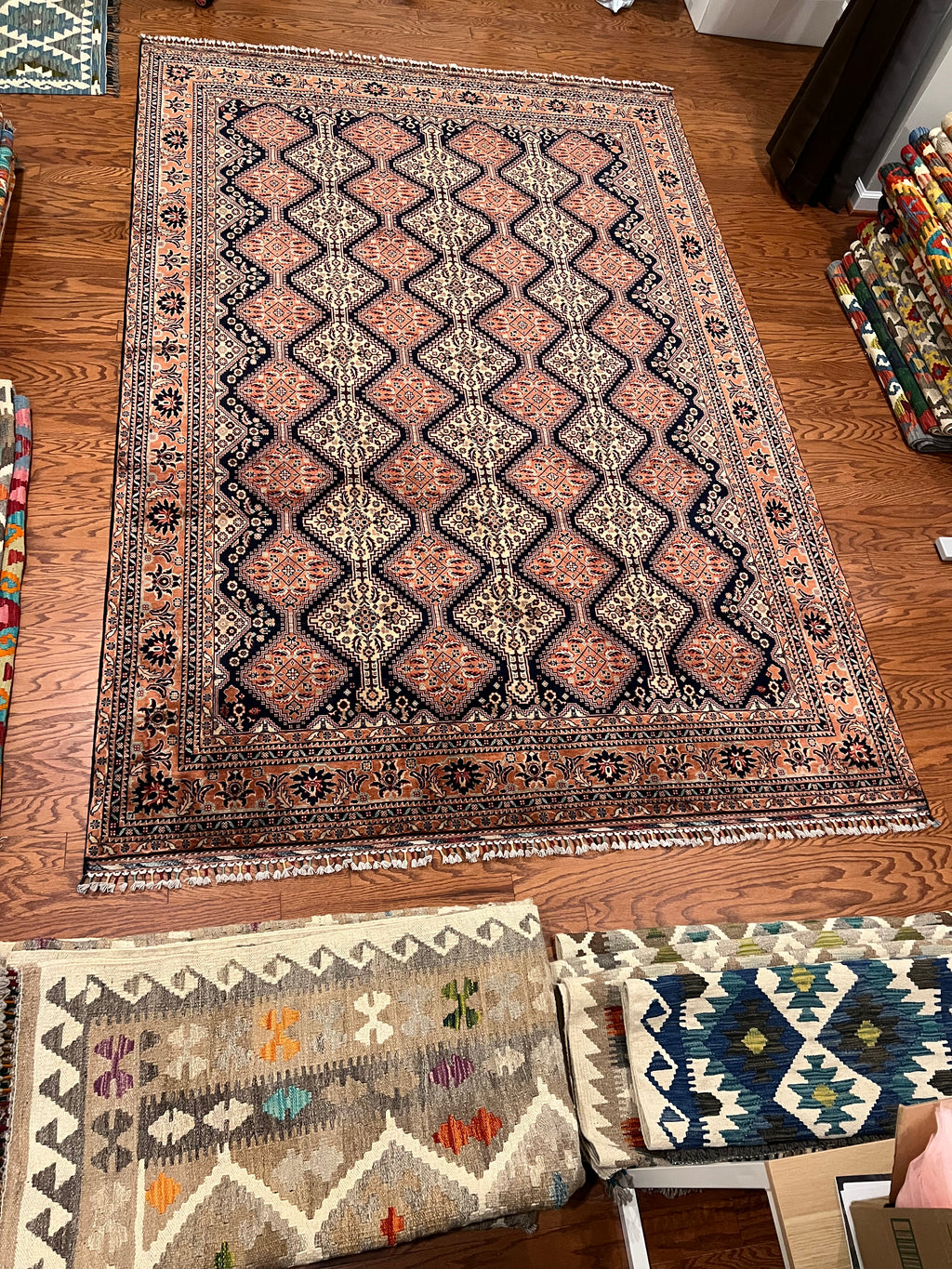 warm color Afghan handwoven luxury fine living room rug / carpet 10 x 7 FT flatweave 100% wool قالین افغانی اصیل