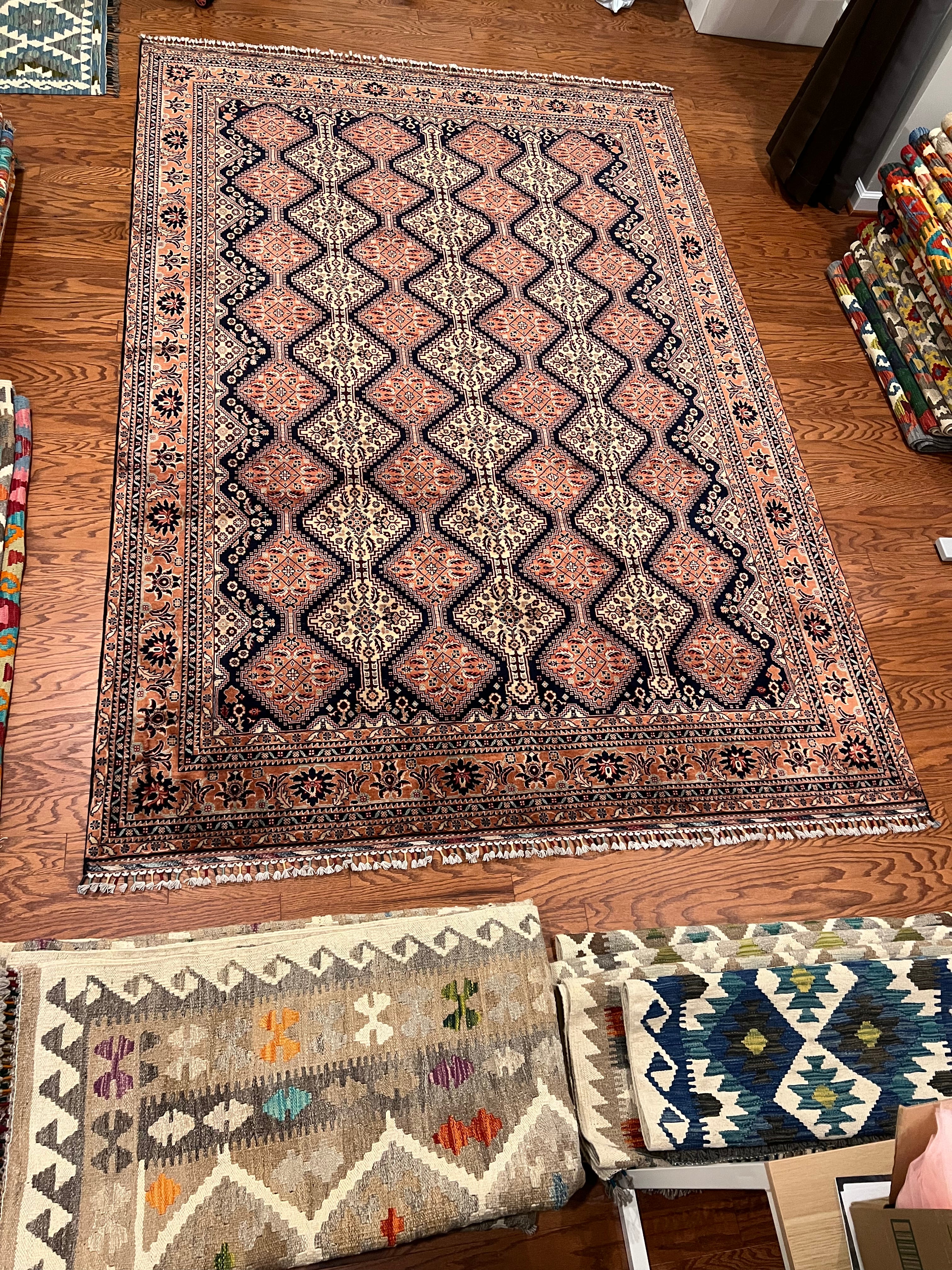 warm color Afghan handwoven luxury fine living room rug / carpet 10 x 7 FT flatweave 100% wool قالین افغانی اصیل