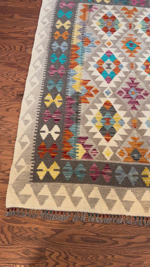 Afghan handwoven medium area rug / carpet 6.5 x 5 FT flatweave 100% wool قالین گلم افغانی اصیل
