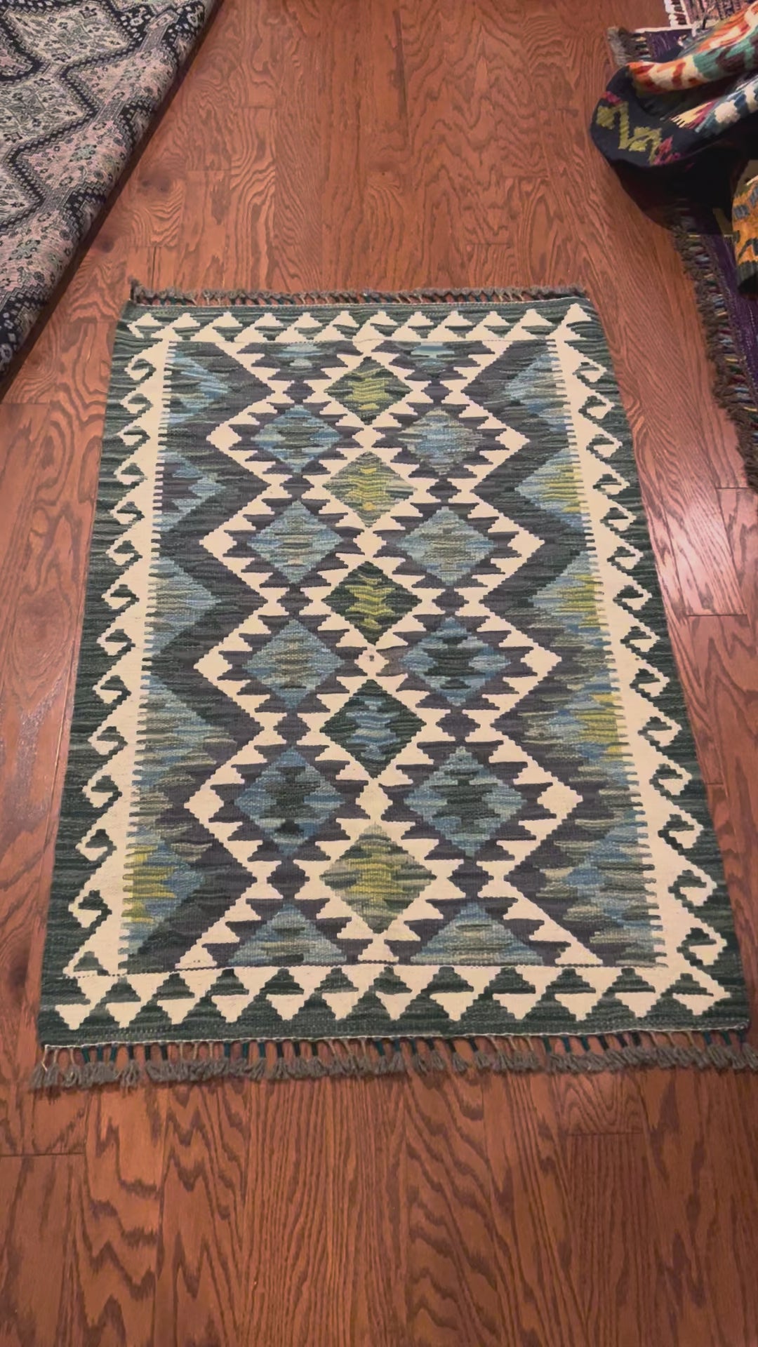 Afghan handwoven small area rug / carpet 4x 2.8 FT flatweave 100% wool قالین گلم افغانی اصیل