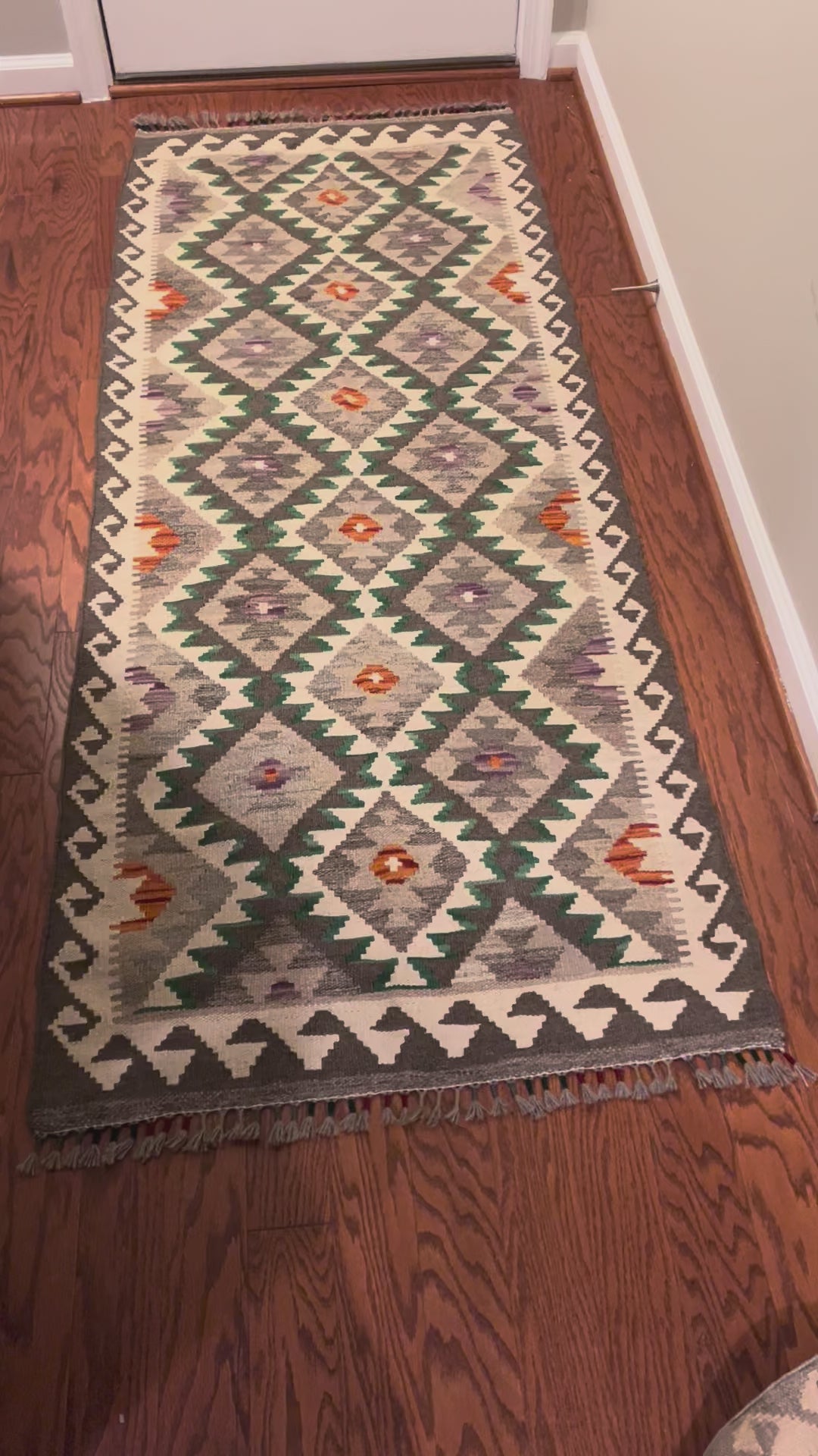 Afghan handwoven tribal runner rug / carpet 6 x 3 FT flatweave 100% wool قالین گلم افغانی اصیل
