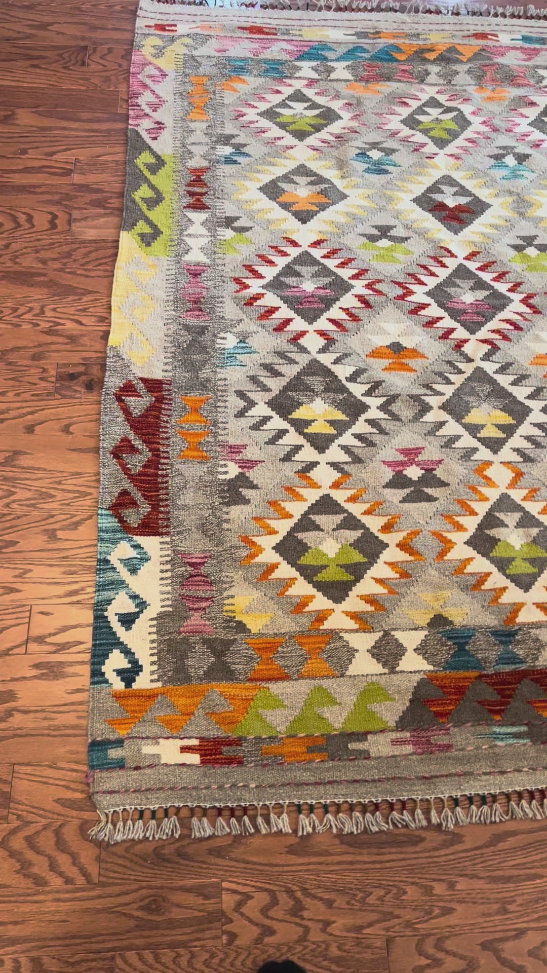 Afghan handwoven medium area rug / carpet 6.9x 5 FT flatweave 100% wool قالین گلم افغانی اصیل