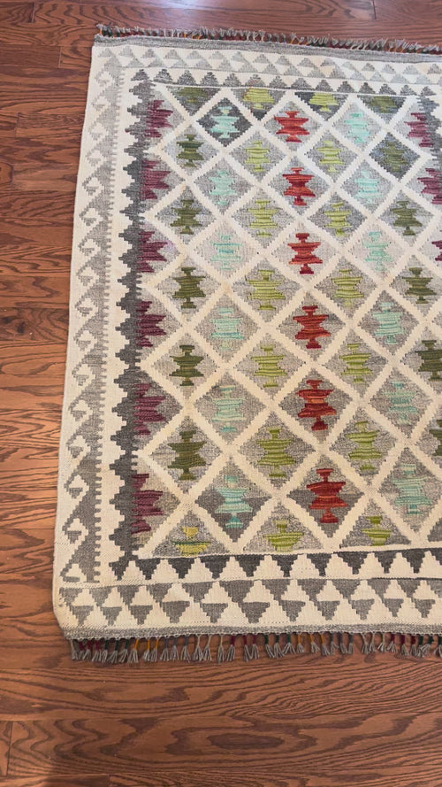 Afghan handwoven medium area rug / carpet 5 x 3.7 FT flatweave 100% wool قالین گلم افغانی اصیل