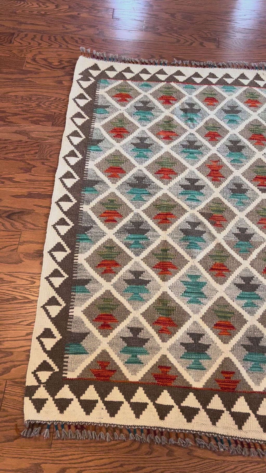 Afghan handwoven medium area rug / carpet 5x 3.4 FT flatweave 100% wool قالین گلم افغانی اصیل