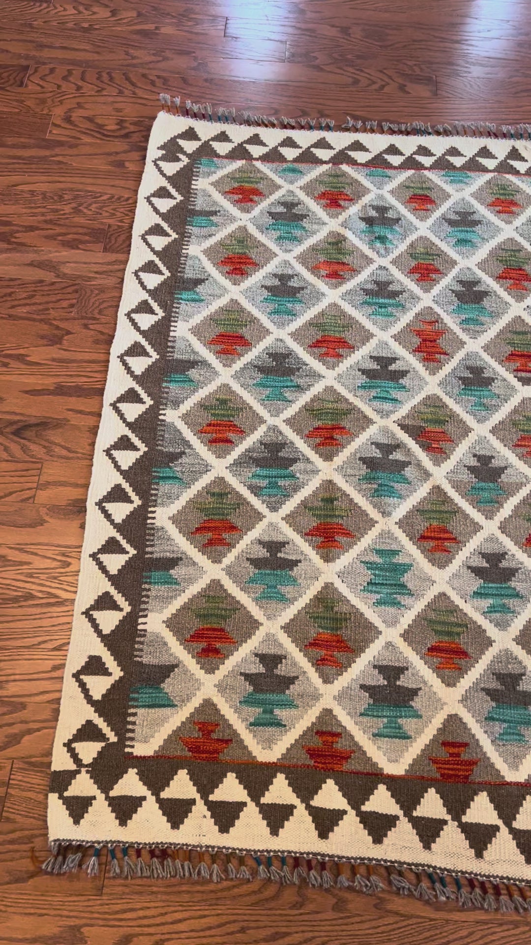 Afghan handwoven medium area rug / carpet 5x 3.4 FT flatweave 100% wool قالین گلم افغانی اصیل