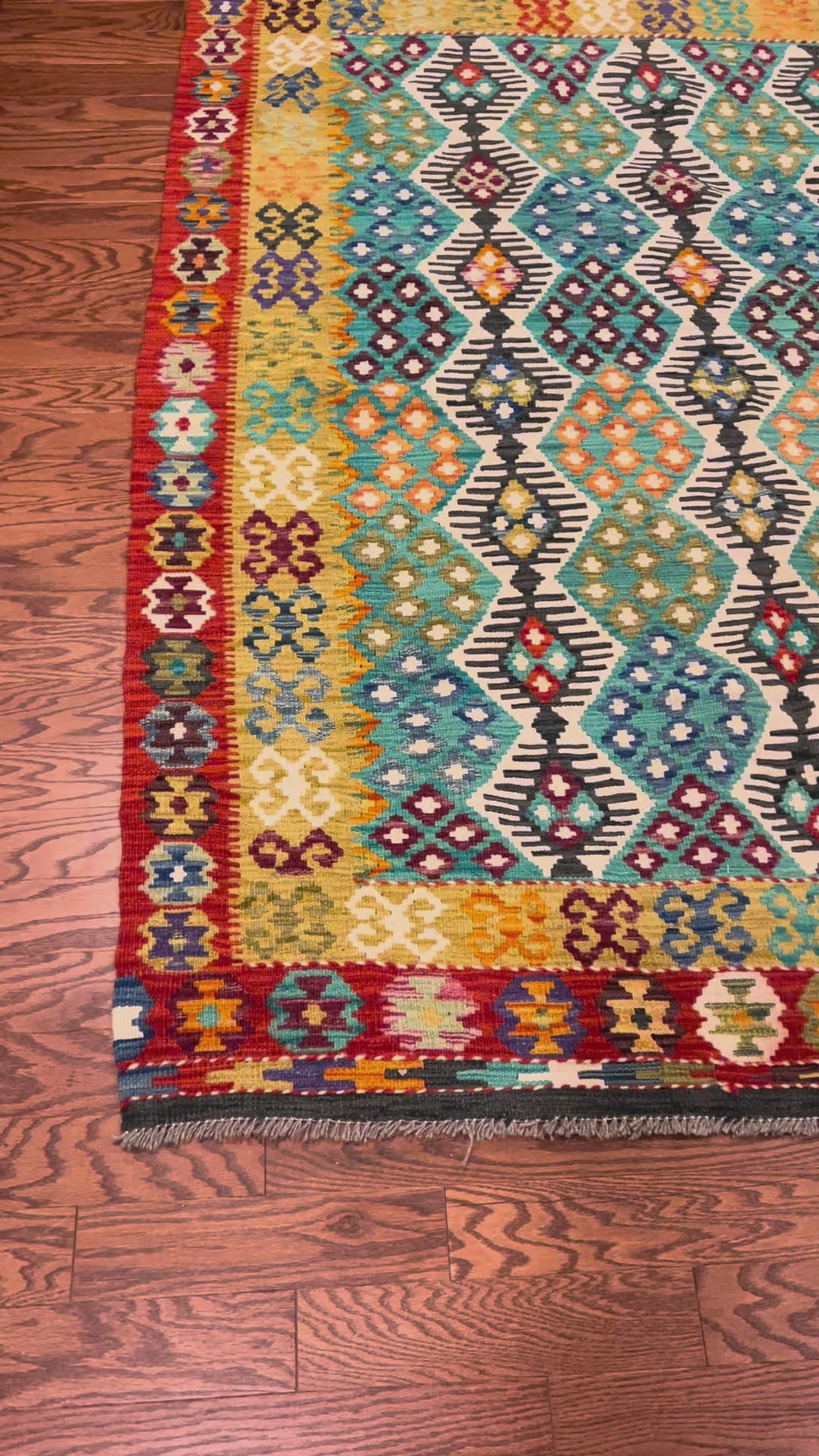 Afghan handwoven medium area rug / carpet 6.9x 5 FT flatweave 100% wool قالین گلم افغانی اصیل