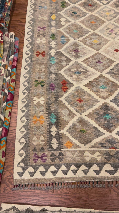 Afghan handwoven tribal living room rug / carpet 10 x 7 FT flatweave 100% wool قالین گلم افغانی اصیل