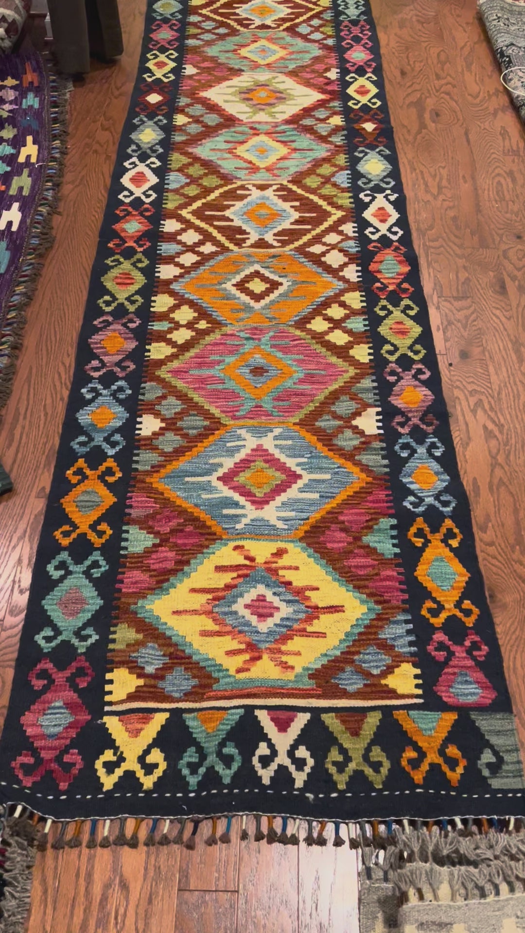 Afghan handwoven tribal runner rug / carpet 15 x 3 FT flatweave 100% wool قالین گلم افغانی اصیل