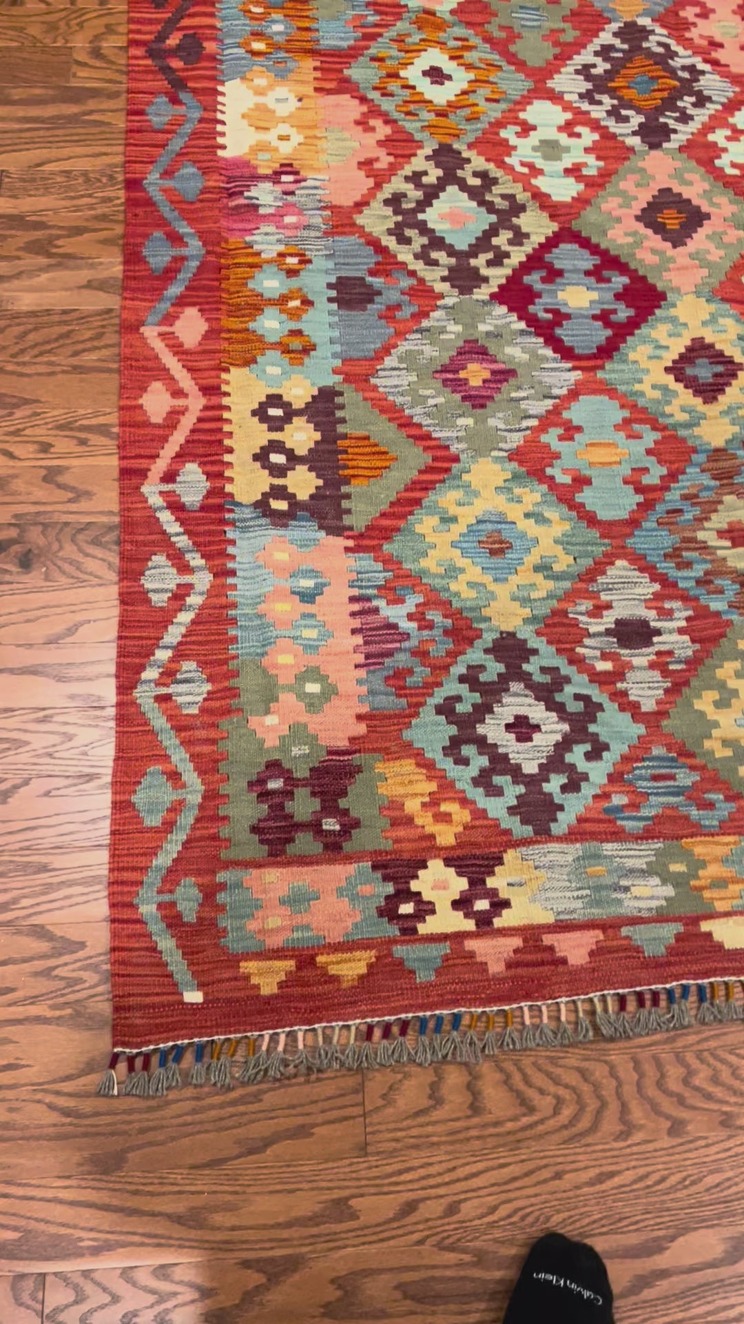 Afghan handwoven medium area rug / carpet 6.9 x 5.3 FT flatweave 100% wool قالین گلم افغانی اصیل
