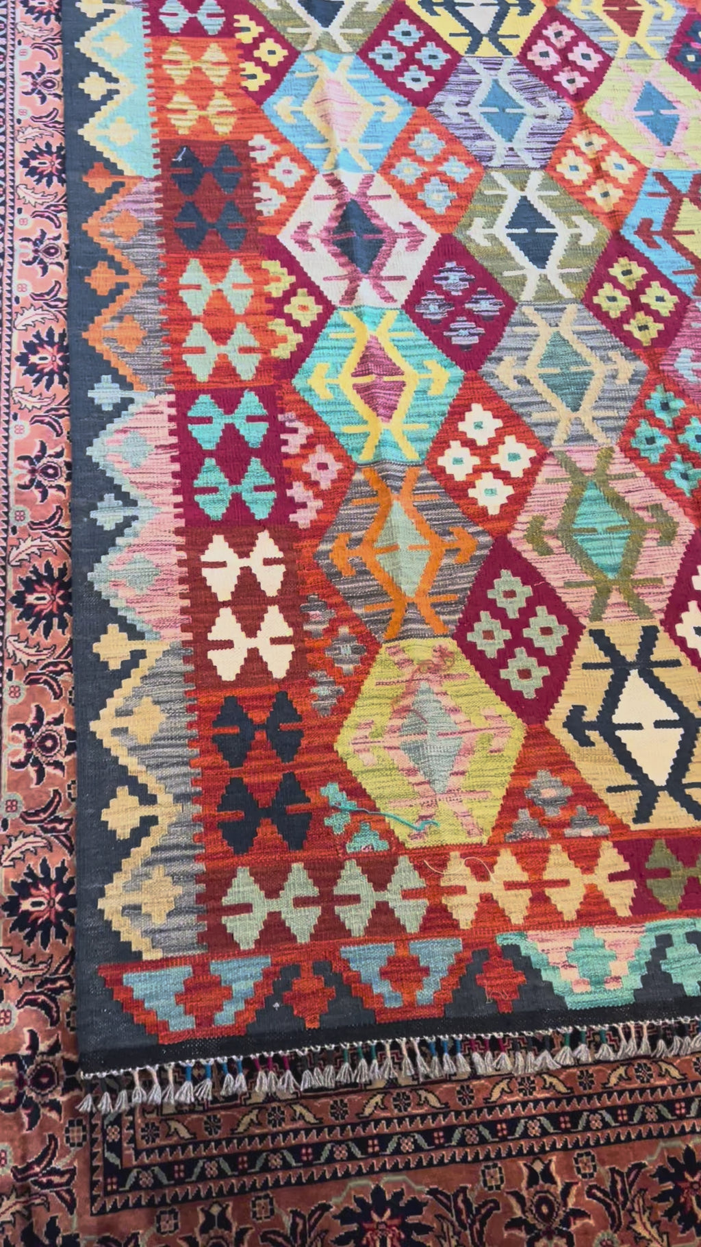 Afghan handwoven tribal living room rug / carpet 10 x 7 FT flatweave 100% wool قالین گلم افغانی اصیل