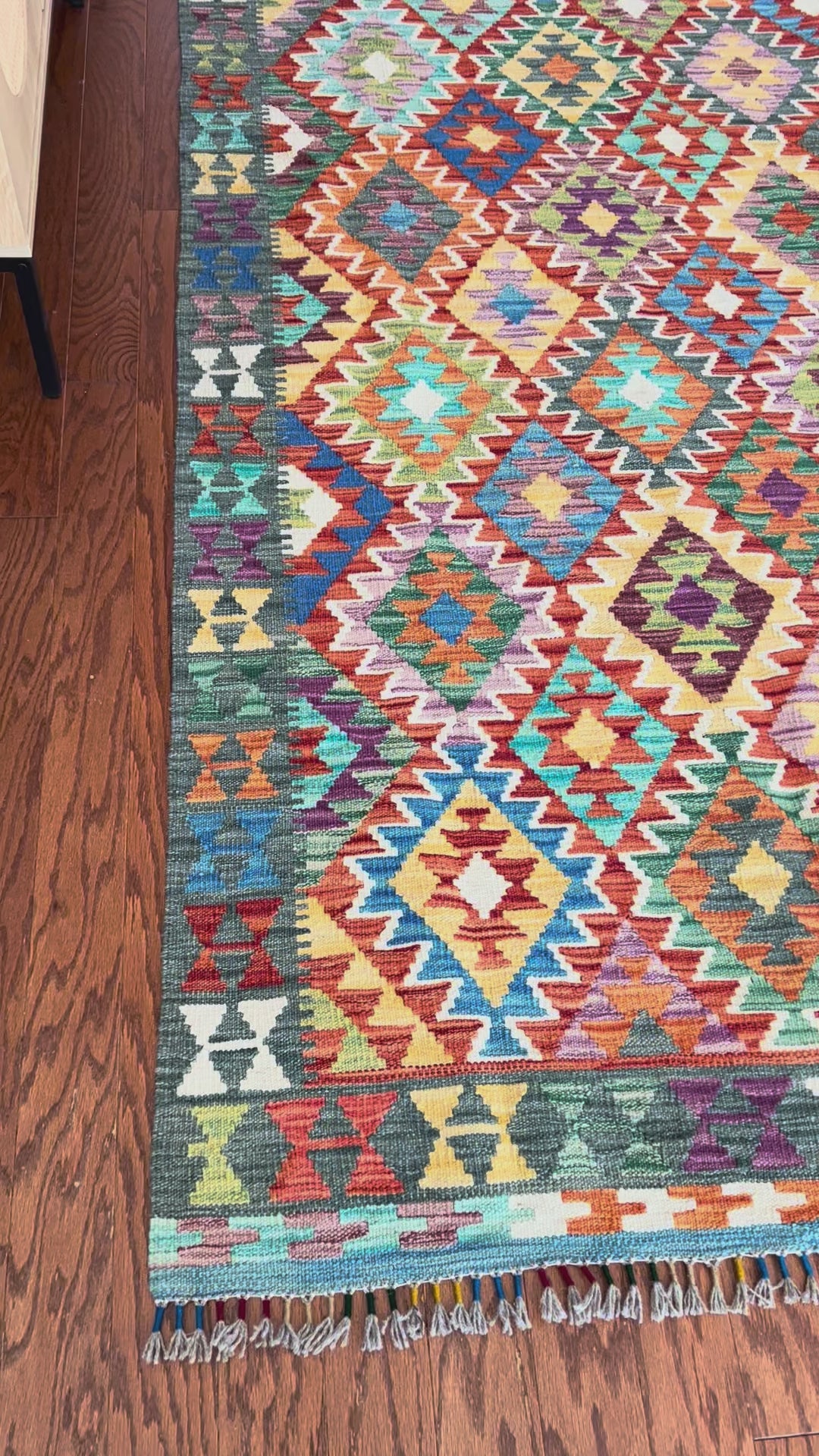 Afghan handwoven tribal living room rug / carpet 10 x 7 FT flatweave 100% wool قالین گلم افغانی اصیل
