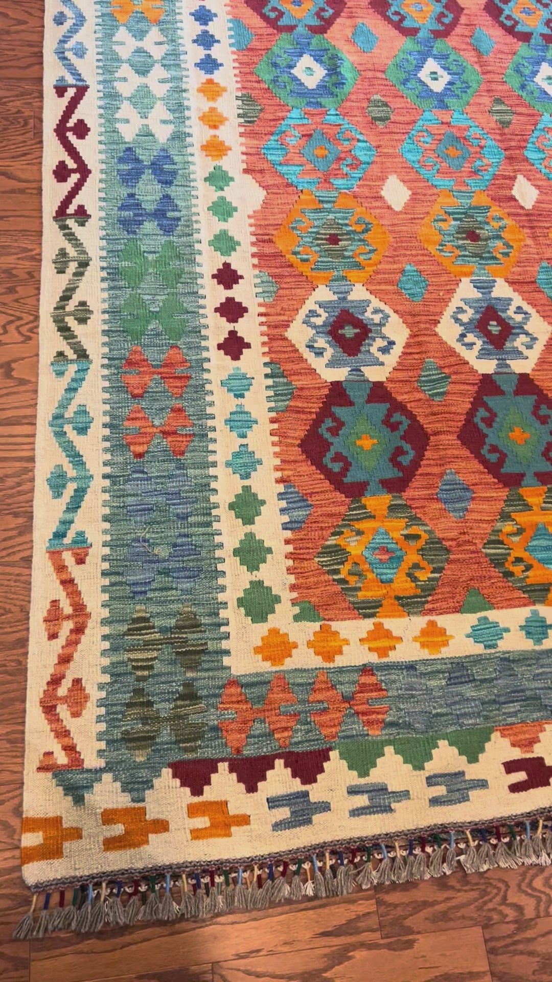 Afghan handwoven tribal living room rug / carpet 10 x 7 FT flatweave 100% wool قالین گلم افغانی اصیل
