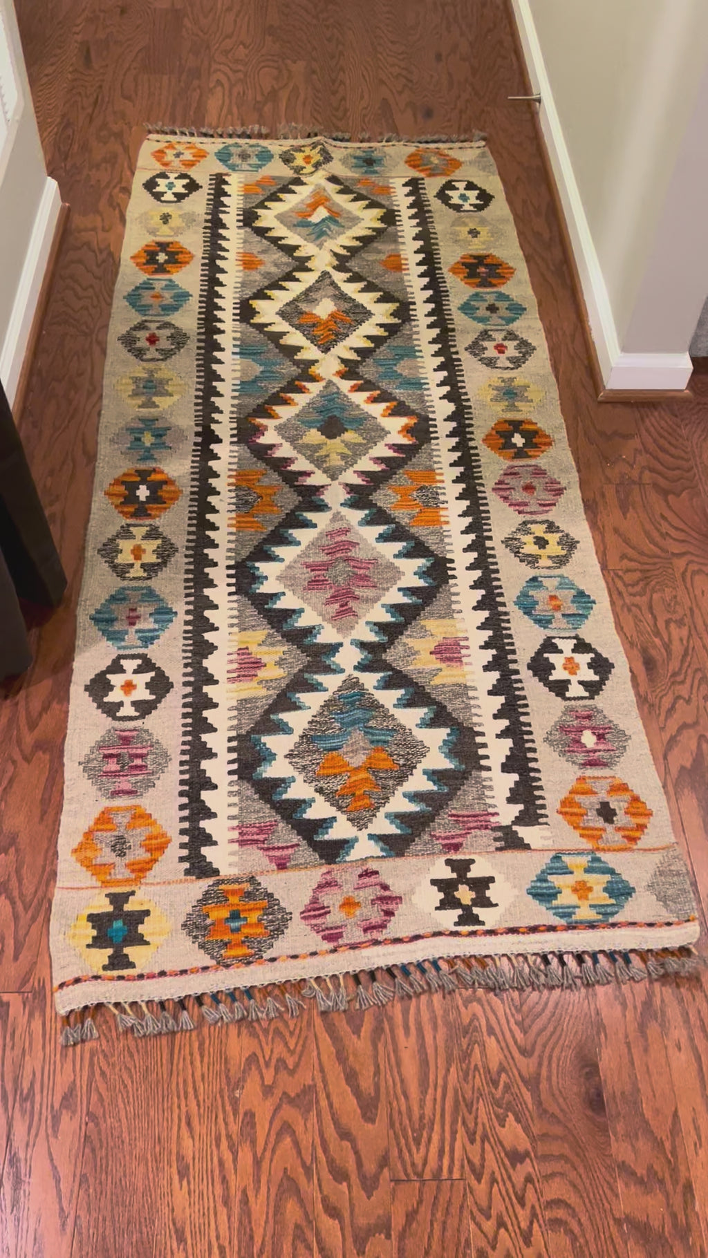 Afghan handwoven tribal runner rug / carpet 6 x 3 FT flatweave 100% wool قالین گلم افغانی اصیل