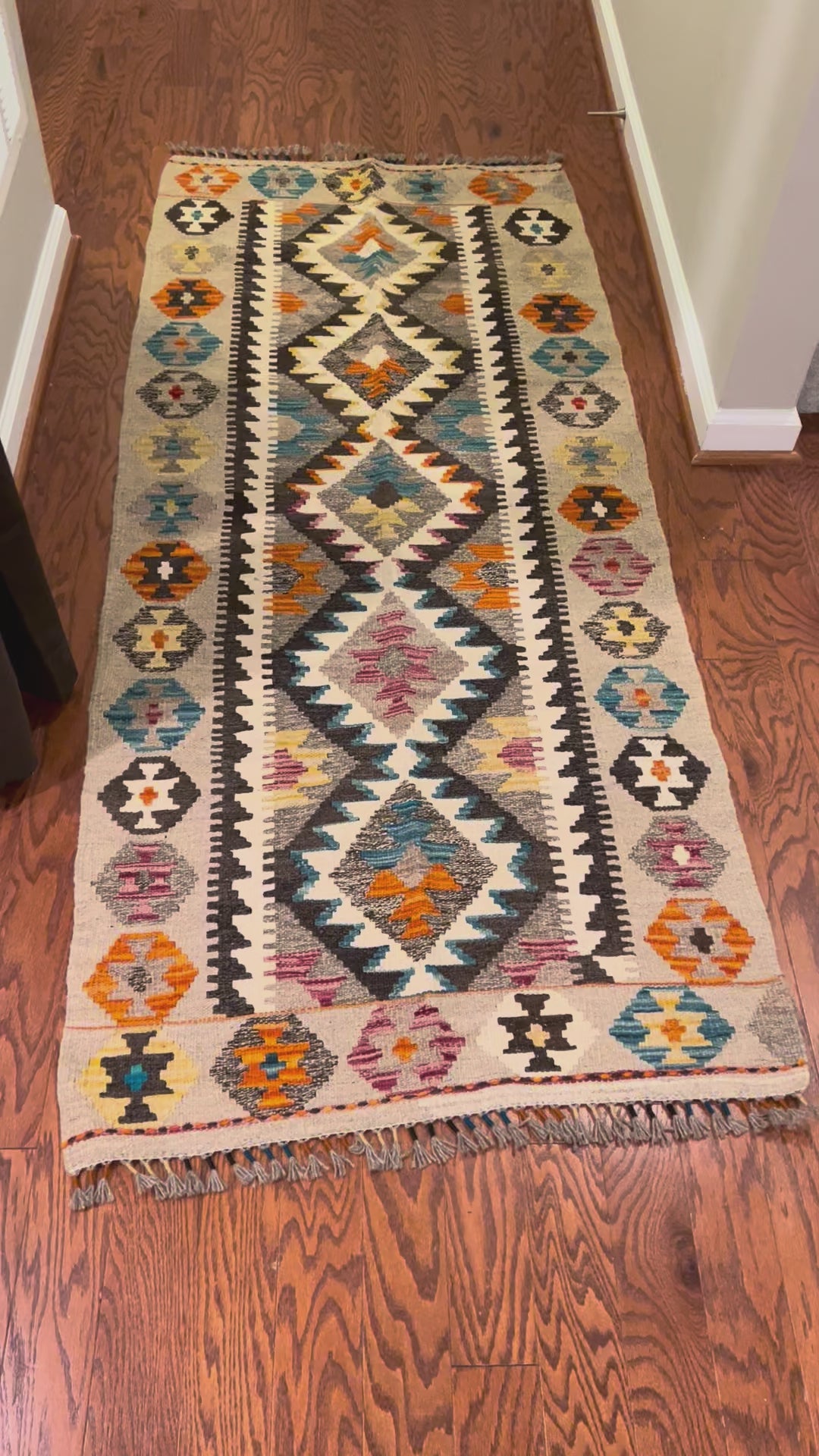 Afghan handwoven tribal runner rug / carpet 6 x 3 FT flatweave 100% wool قالین گلم افغانی اصیل