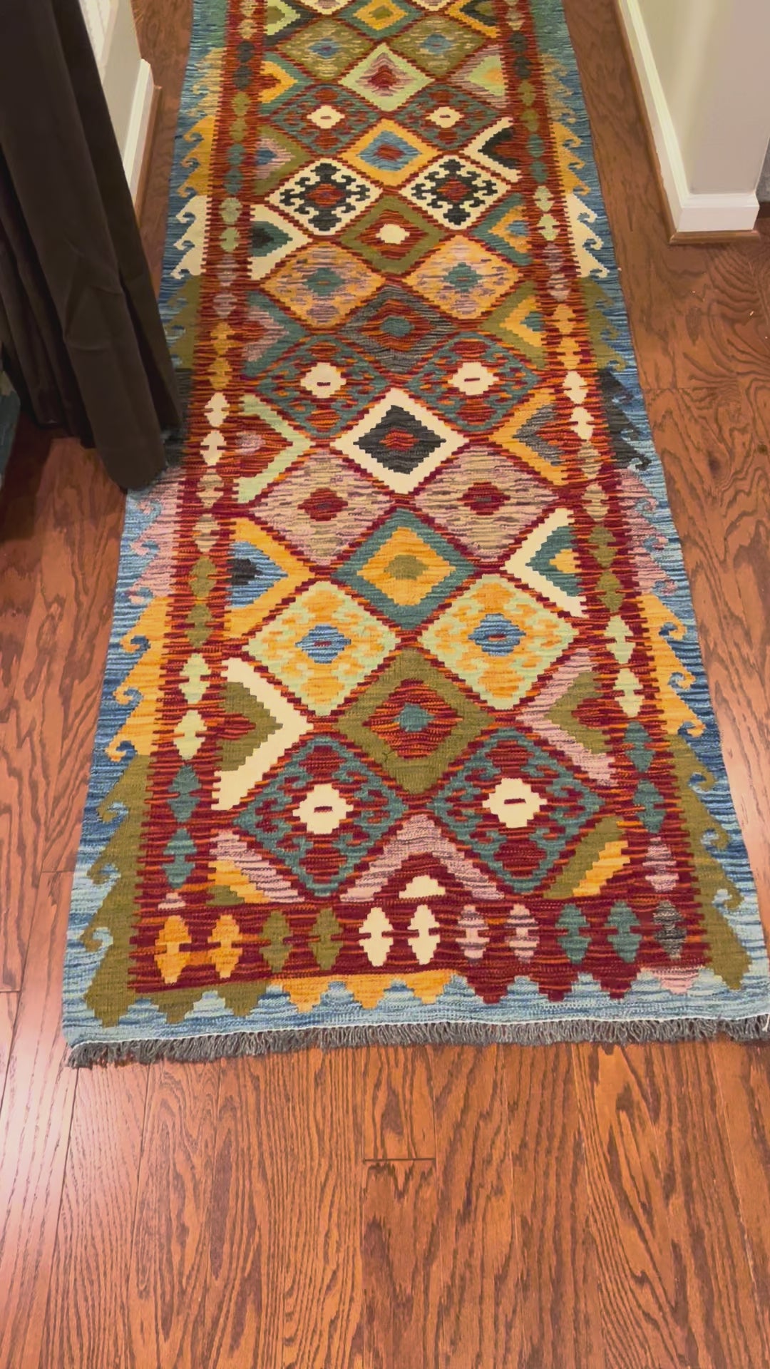 Afghan handwoven tribal runner rug / carpet 10 x 3 FT flatweave 100% wool قالین گلم افغانی اصیل