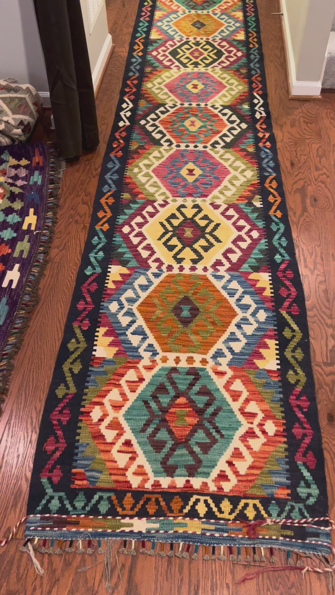 Afghan handwoven tribal runner rug / carpet 6 x 3 FT flatweave 100% wool قالین گلم افغانی اصیل