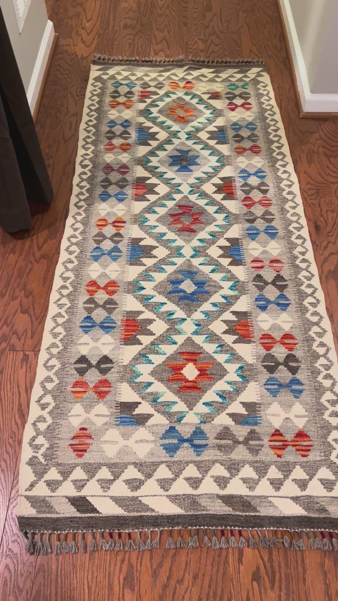 Afghan handwoven tribal runner rug / carpet 6 x 3 FT flatweave 100% wool قالین گلم افغانی اصیل